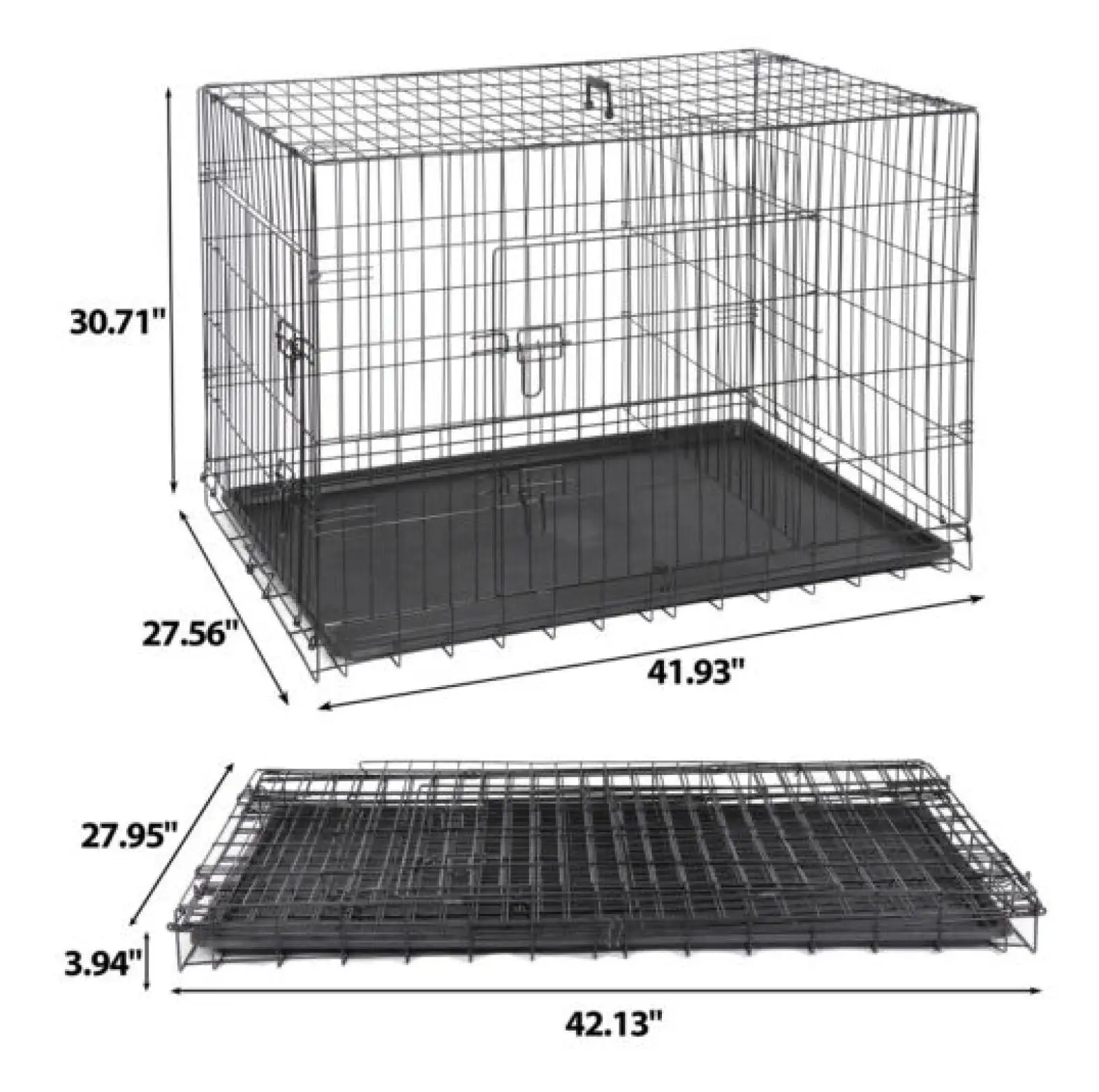 Foldable Dog Crate Metal Dog Kennel Cage w/Tray Indoor Outdoor Black 30/36/42