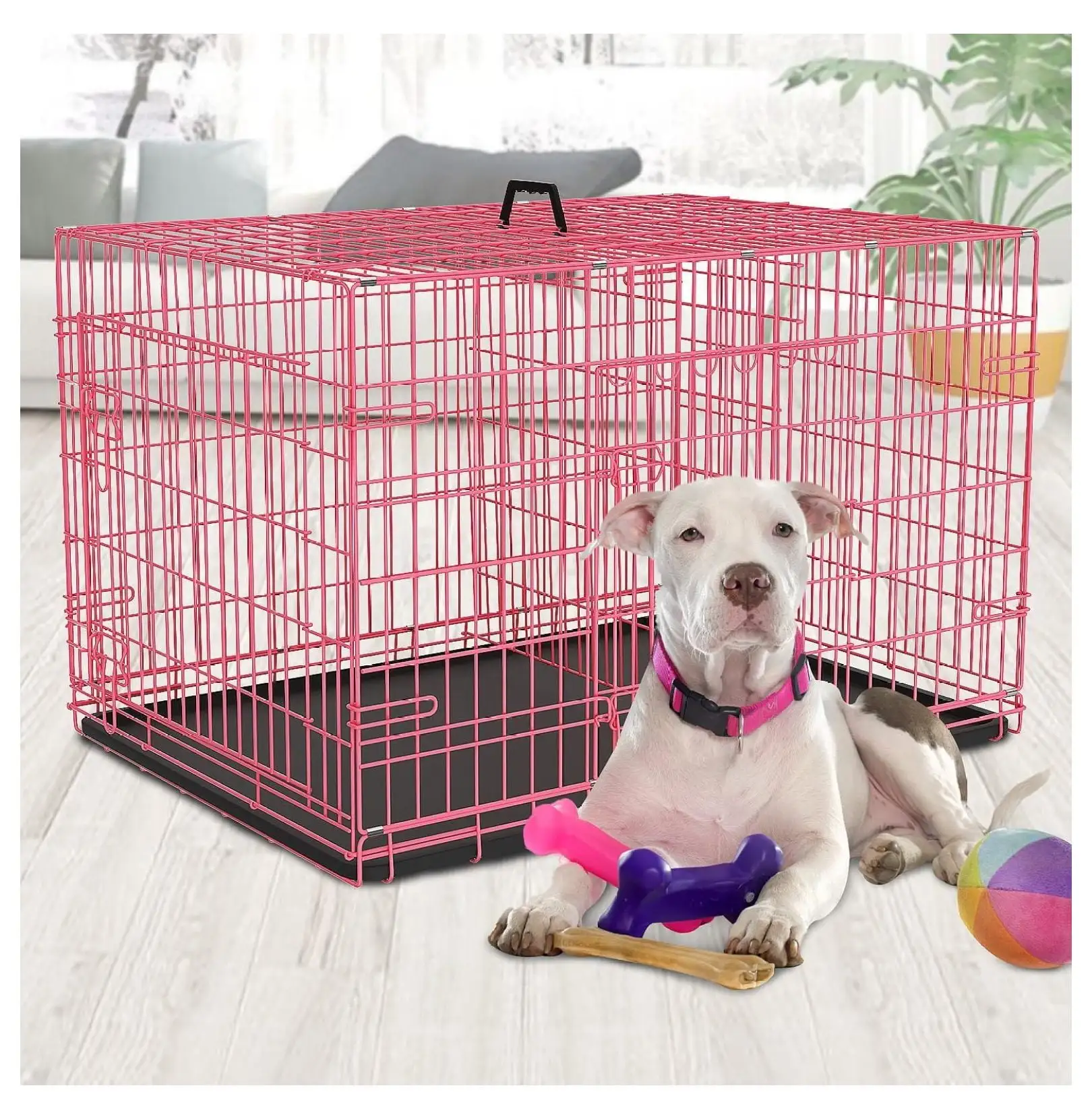 Foldable Dog Crate Wire Metal Dog Cage Large 42 Dog Kennel w/Divider Panel Double-Door Animal Segregation Cage Pet Crate w/Tray Dog Crates for Indoor Outdoor Travel Camping.