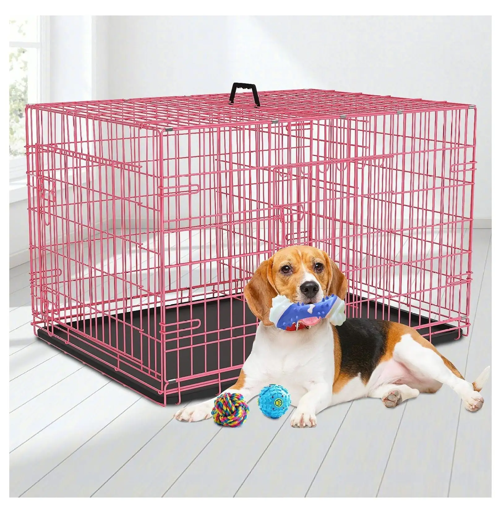 Foldable Dog Crate Wire Metal Dog Cage Small 30 Dog Kennel w/Divider Panel Double-Door Animal Segregation Cage Pet Crate w/Tray Dog Crates for Indoor Outdoor Travel Camping.