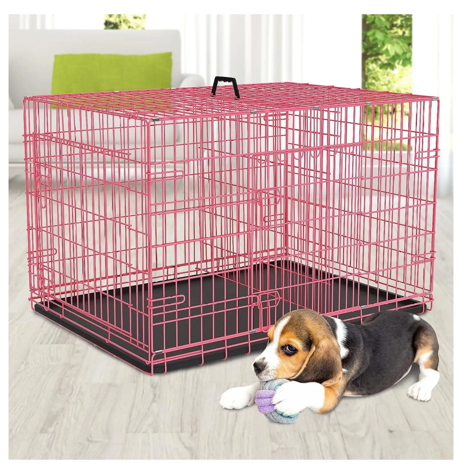 Foldable Dog Crate. Wire Metal Dog Cage. Medium 36-Inch.