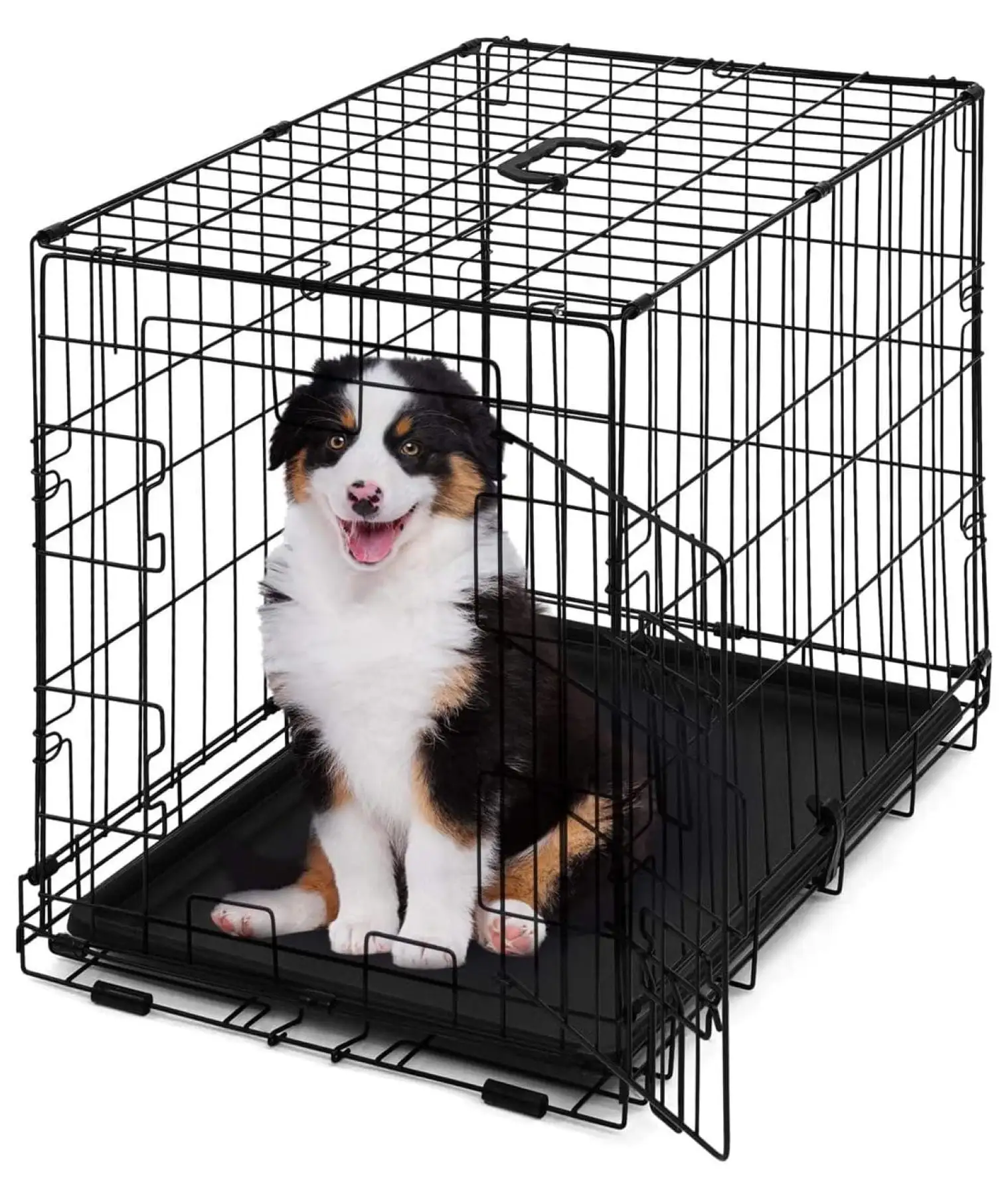 Foldable Dog Crate Wire Metal Dog Kennel w/Divider Panel. Leak-Proof Pan & Protecting Feet. Single & Double Door. Small. Medium & Large Dog Crate Indoor Wire Dog Cage. 24 w/Single Door