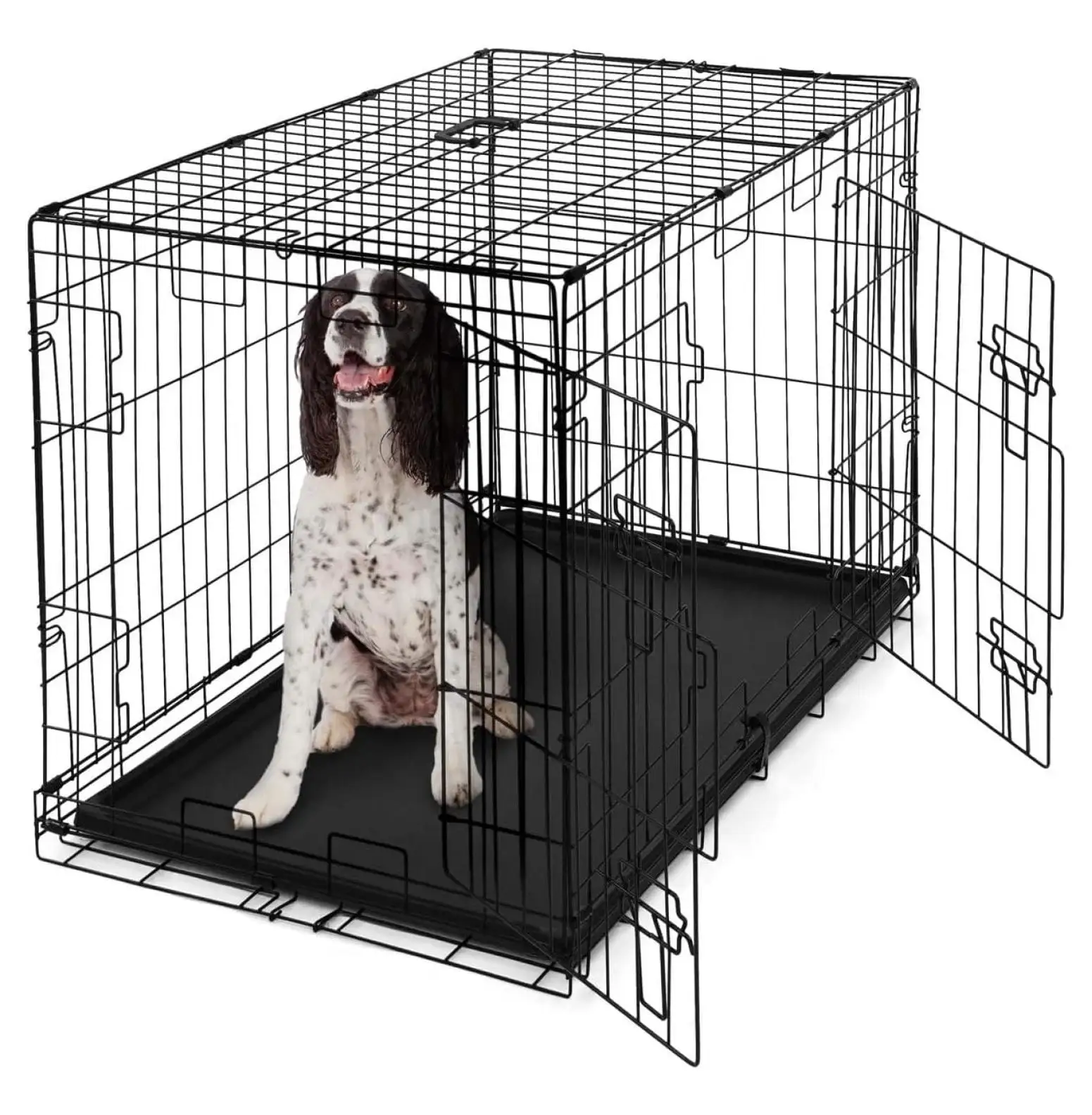 Foldable Dog Crate Wire Metal Dog Kennel w/Divider Panel. Leak-Proof Pan & Protecting Feet. Single & Double Door. Small. Medium & Large Dog Crate Indoor Wire Dog Cage. 36 w/Double Doors