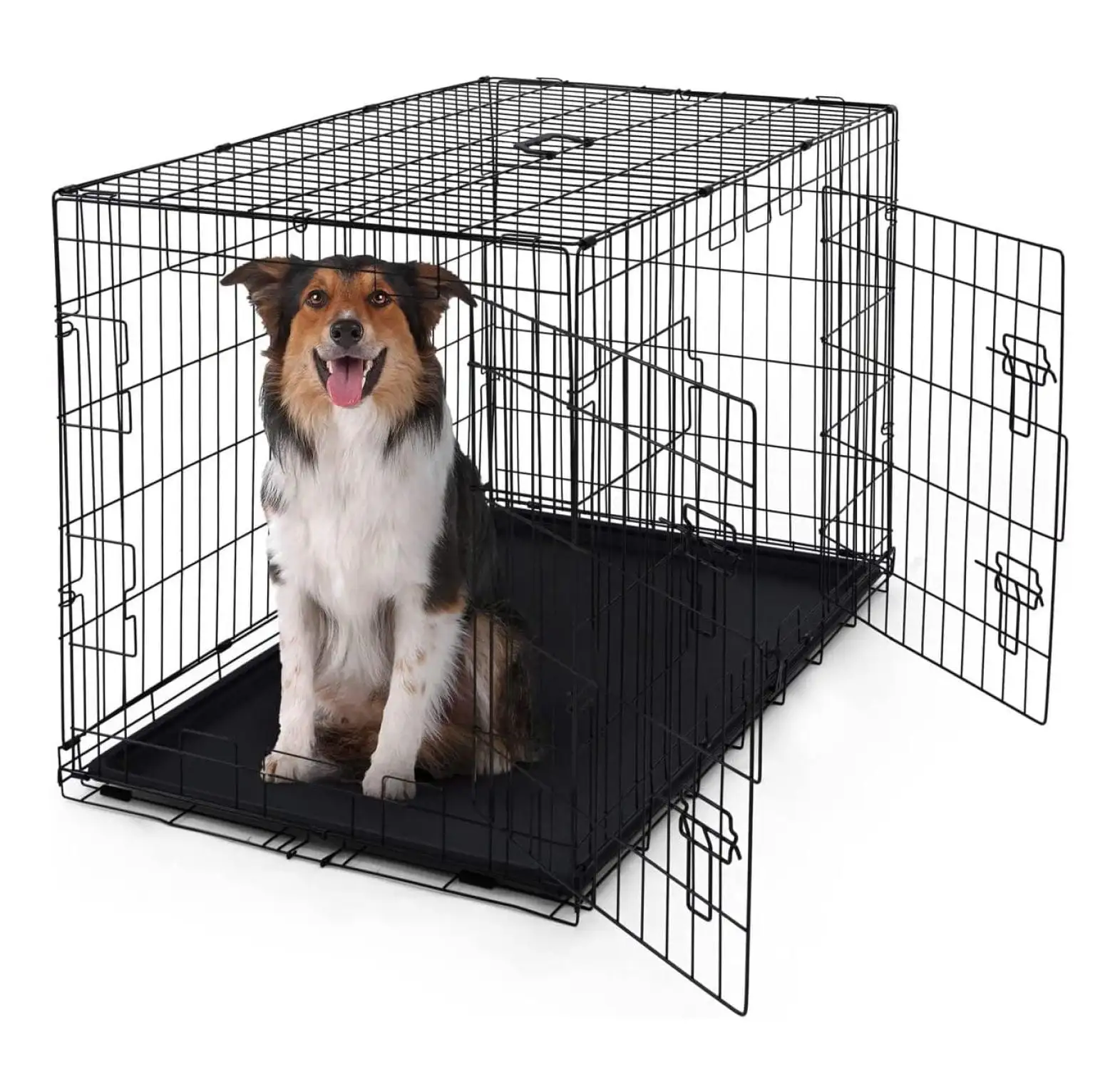 Foldable Dog Crate Wire Metal Dog Kennel w/Divider Panel. Leak-Proof Pan & Protecting Feet. Single & Double Door. Small. Medium & Large Dog Crate Indoor Wire Dog Cage. 42 w/Double Doors