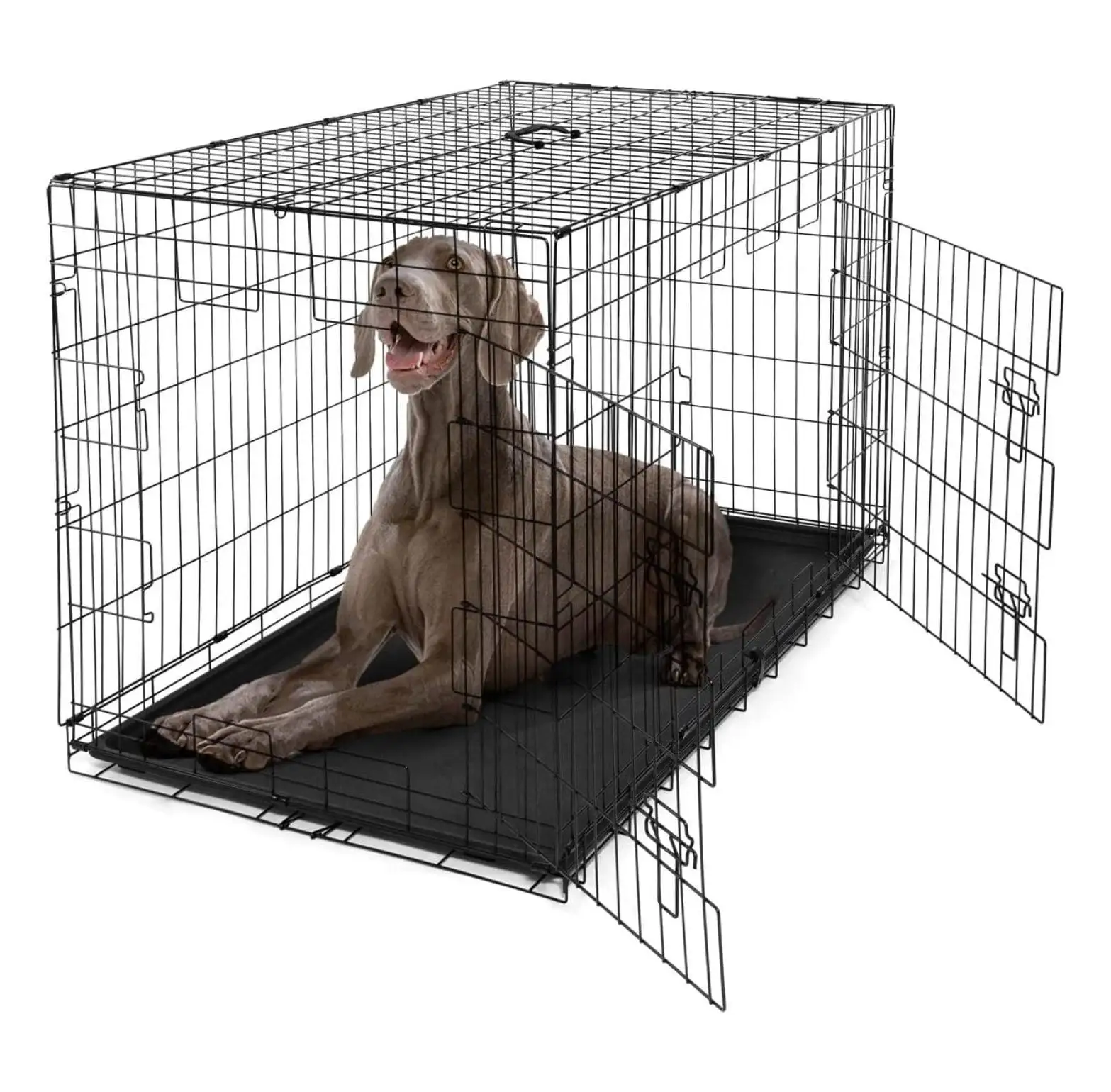 Foldable Dog Crate Wire Metal Dog Kennel w/Divider Panel. Leak-Proof Pan & Protecting Feet. Single & Double Door. Small. Medium & Large Dog Crate Indoor Wire Dog Cages. w/Double Doors