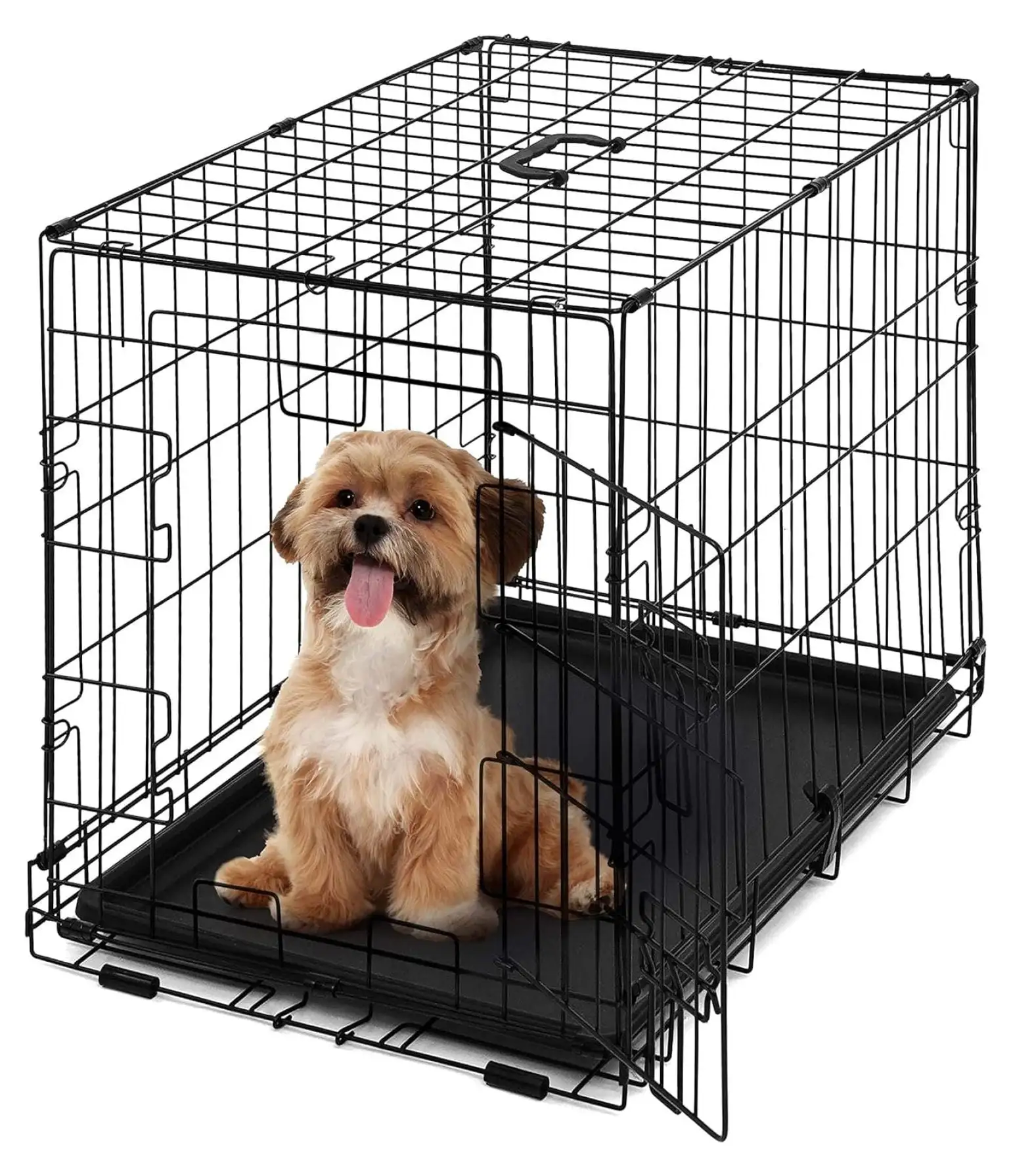 Foldable Dog Crate Wire Metal Dog Kennel w/Leak-Proof Pan & Protecting Feet & Divider Panel. Single or Double Door. Small. Medium & Large Indoor Wire Cage. 24 w/Single Door