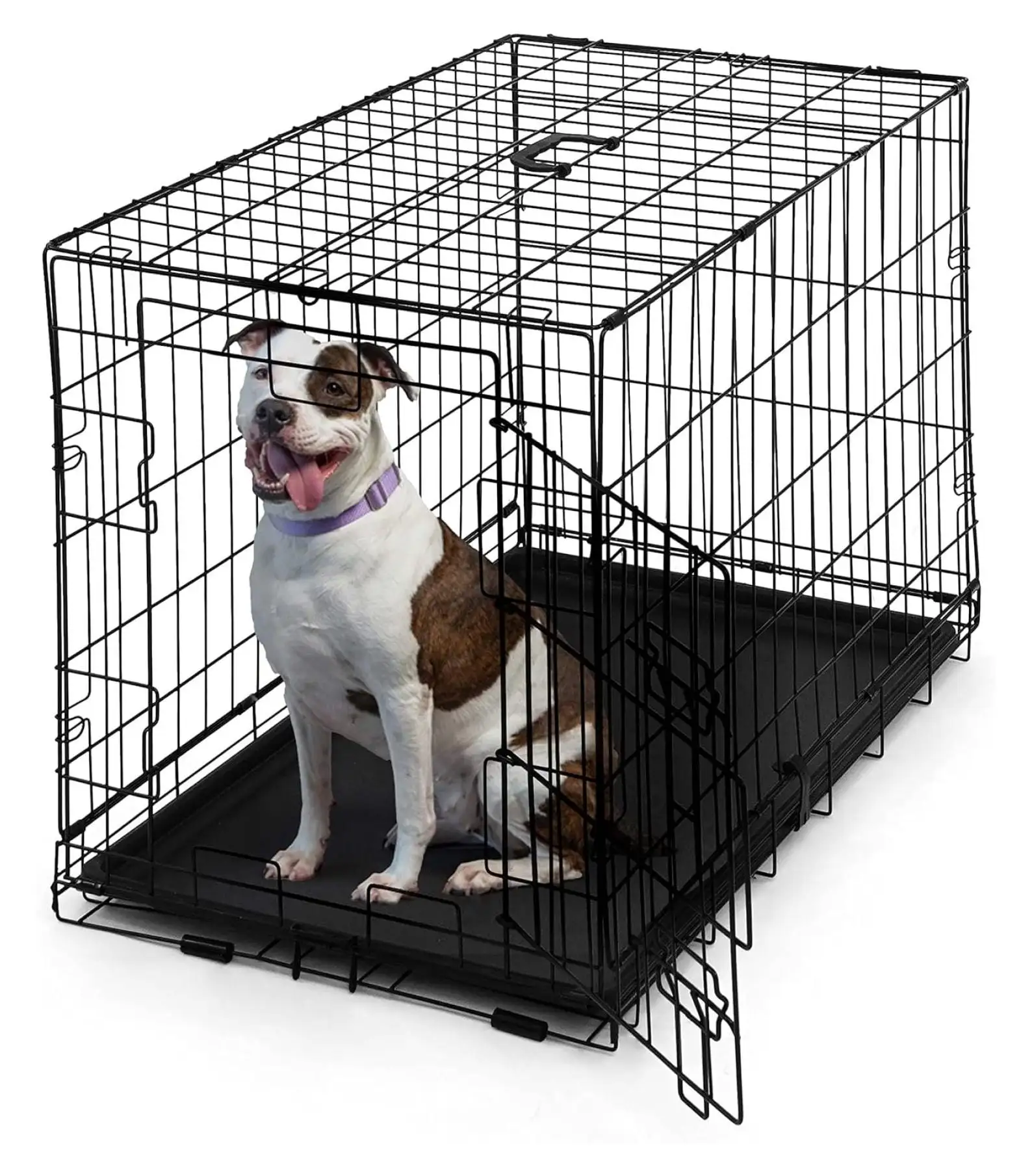 Foldable Dog Crate Wire Metal Dog Kennel w/Leak-Proof Pan & Protecting Feet & Divider Panel. Single or Double Door. Small. Medium & Large Dog Crate Indoor Cage. 30 w/Single Door