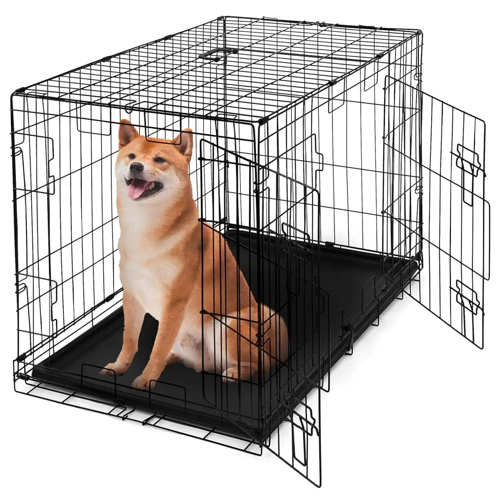 Foldable Dog Crate Wire Metal Kennel w/Leak-Proof Pan & Protecting Feet & Divider Panel. Single or Double Door. Small. Medium & Large Dog Crate Indoor Wire Dog Cage. 36 w/Double Doors