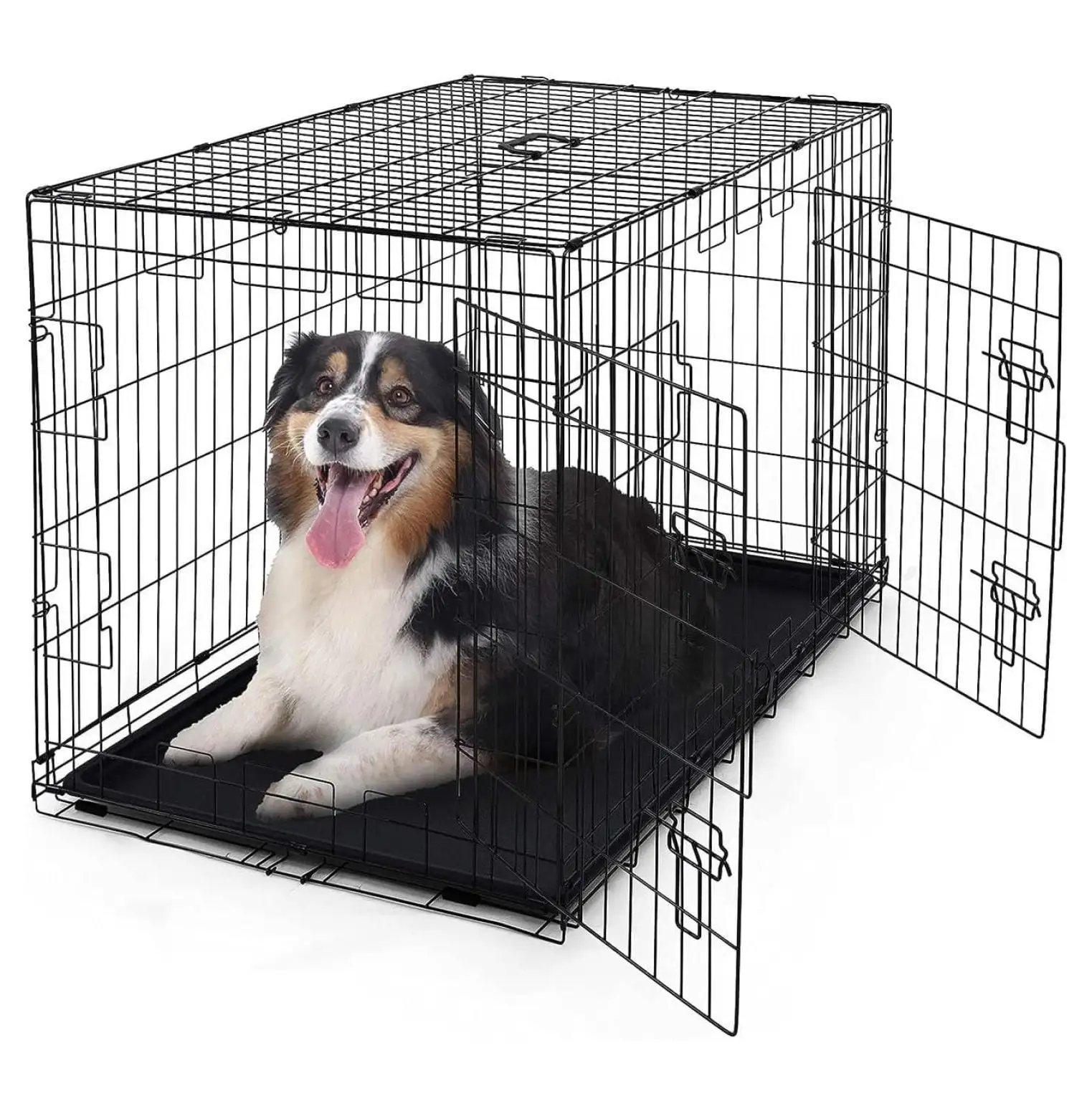 Foldable Wire Dog Crate Kennel w/Leak-Proof Pan & Protecting Feet & Divider Panel. Metal Wire Crate Kennel. Small. Medium & Large Dog Crate Indoor Wire Dog Cage. 42 w/Double Doors. Black