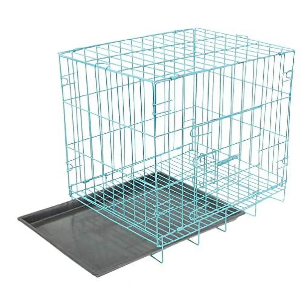 Folding Dog Crate. Metal Wire Dog Kennel with Toilet for Small and Medium Dog Cat Rabbit Indoor Ourdoor (Blue)