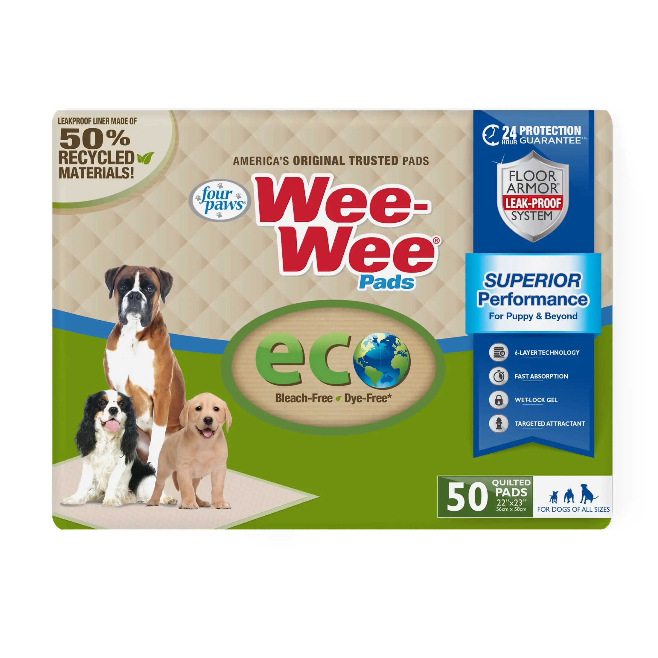 Four Paws Four Paws Wee-Wee Superior Performance Eco Dog Pee Pads 22 x 23 (50 Count)