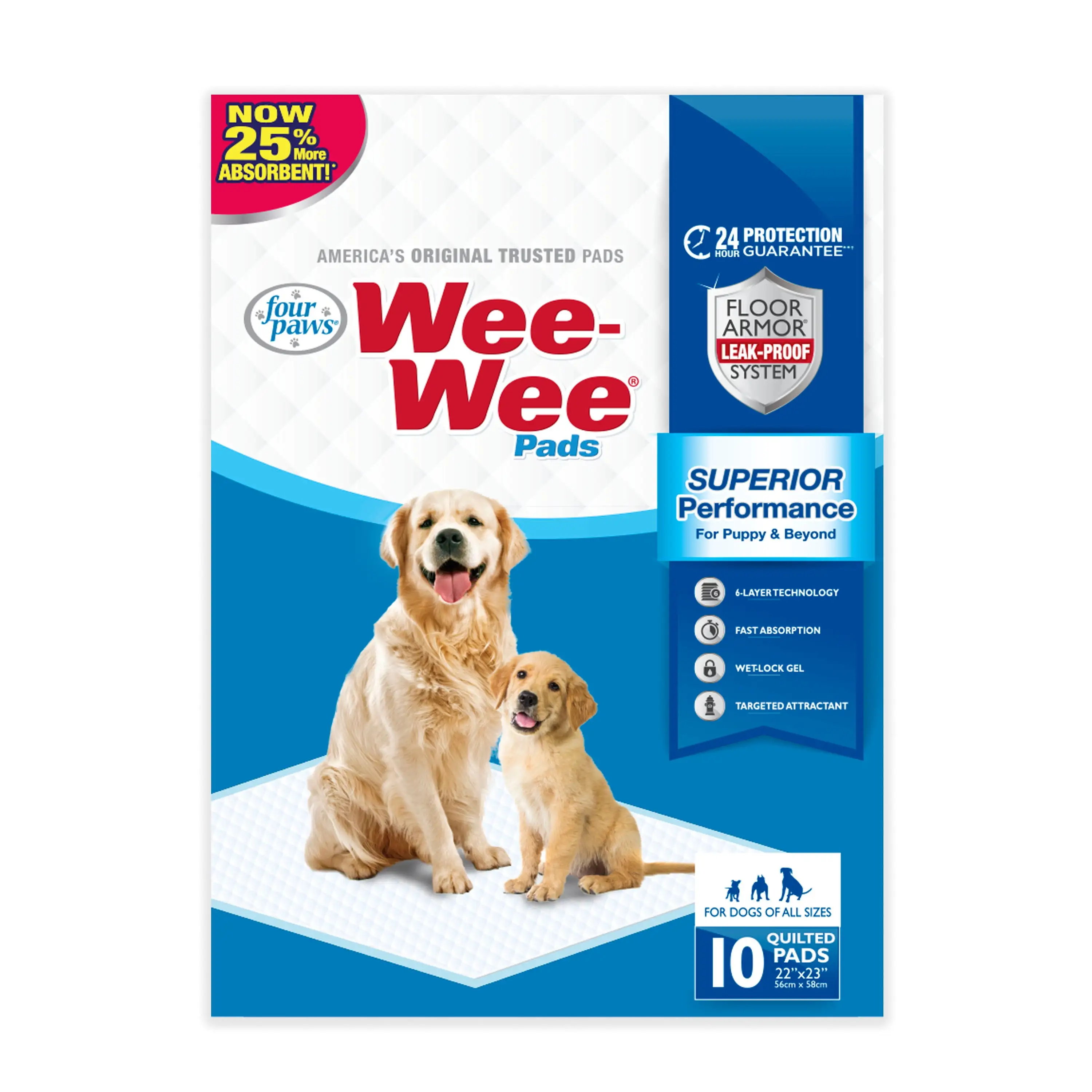 Four Paws Wee Wee Absorbent Potty Training Dog & Puppy Pads. Pet Pee Pads. Standard 10ct