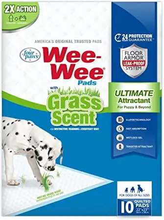 Four Paws Wee-Wee Grass Scented Potty Training Dog & Puppy Pads. Pet Pee Pads. 10ct