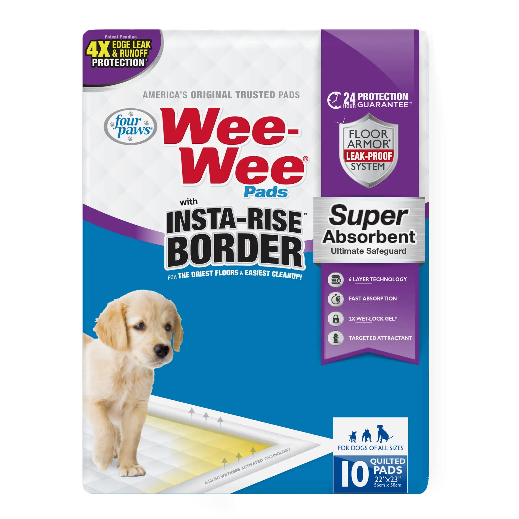 Four Paws Wee-Wee Insta-Rise Border Potty Training Dog & Puppy Pads. Pet Pee Pads. 10ct