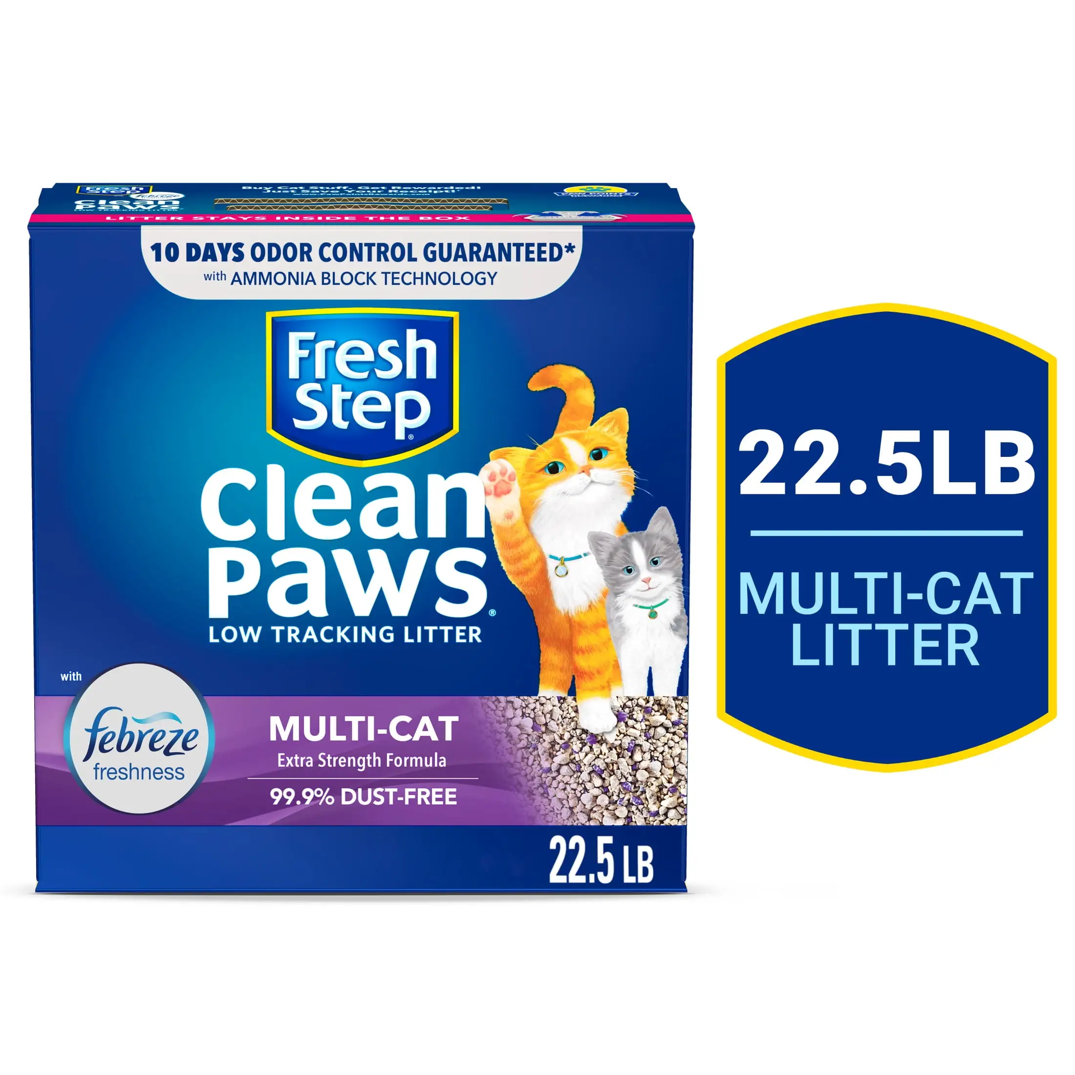 Fresh Step Clean Paws Multi-Cat Scented Litter with Febreze. Clumping Cat Litter. 22.5 lb