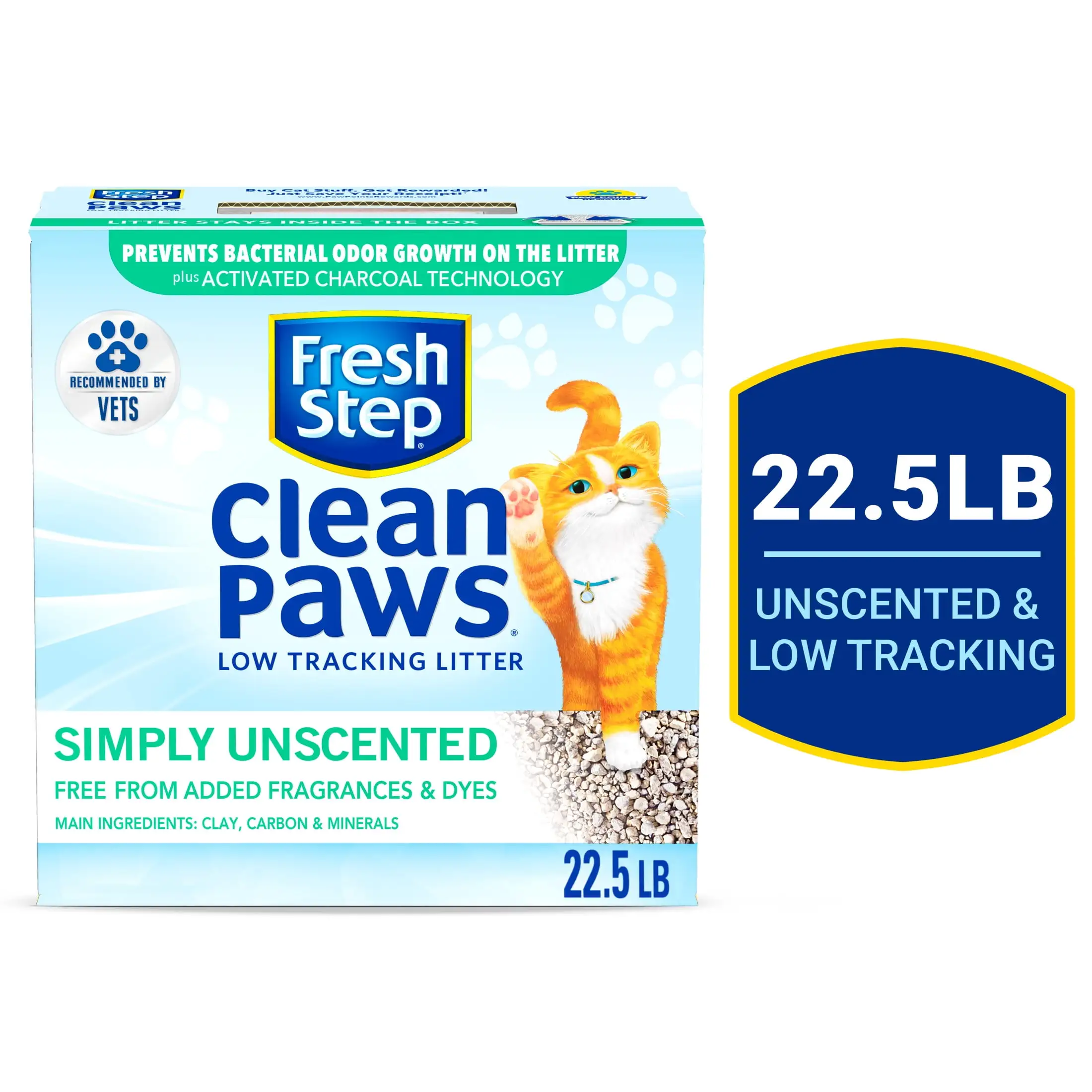 Fresh Step Clean Paws. Unscented Clumping Cat Litter. 22.5 lb