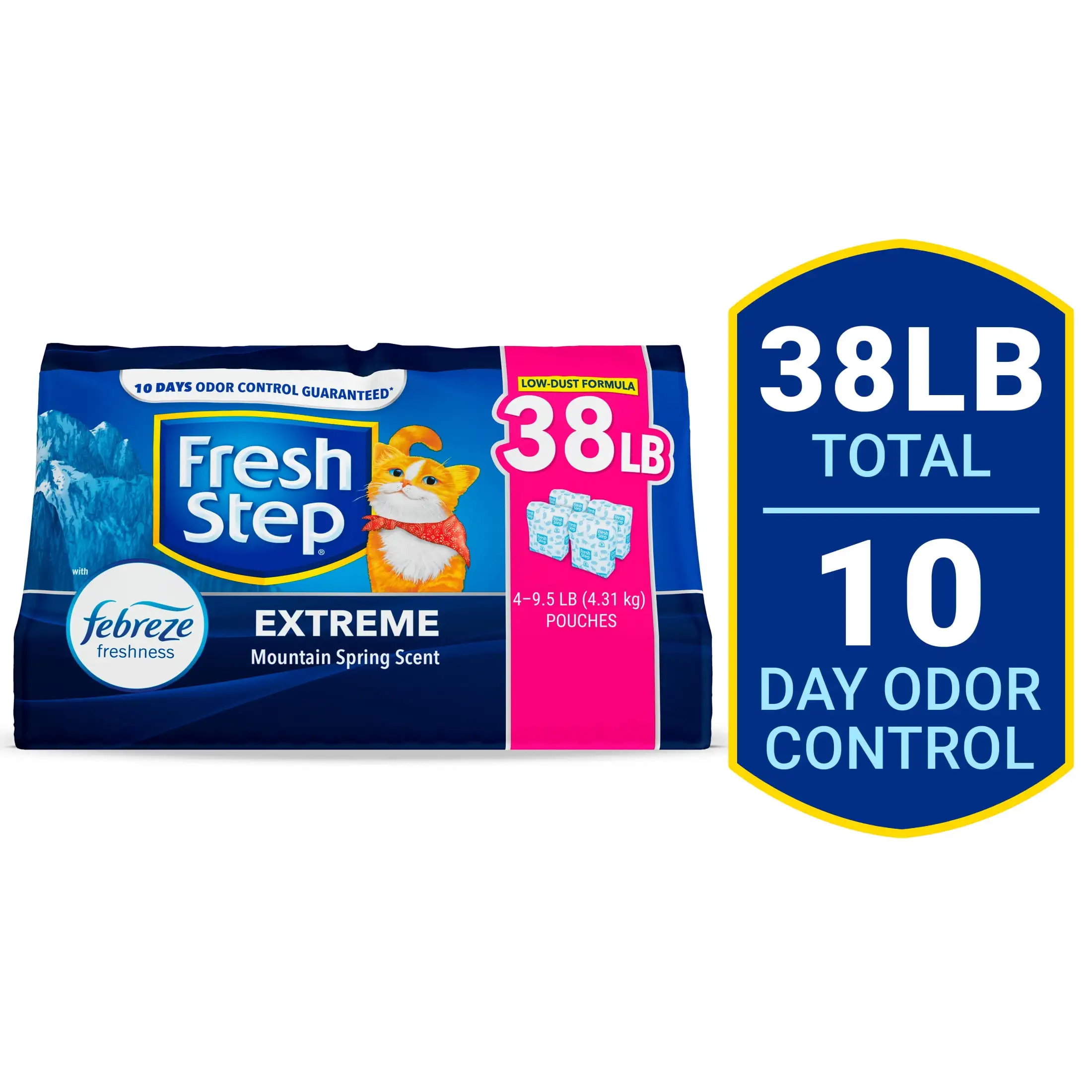 Fresh Step Extreme Mountain Spring Scented Litter with Febreze. Clumping Cat Litter. 38 lb