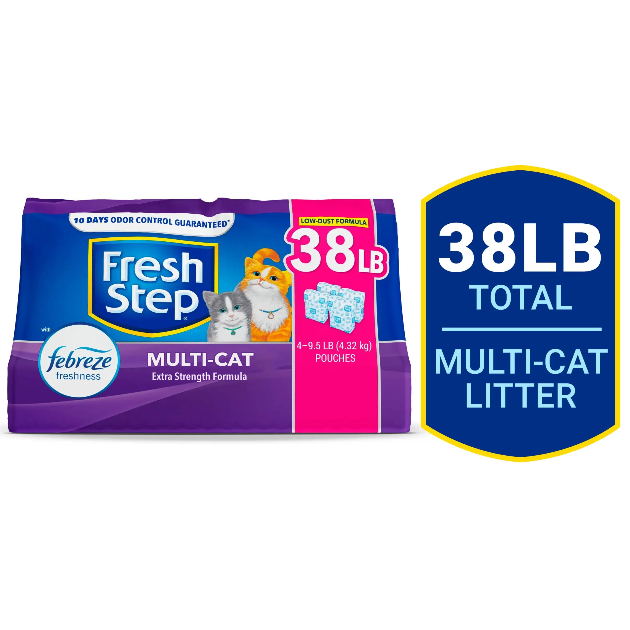 Fresh Step Multi-Cat Scented Litter with Febreze. Clumping Cat Litter. 38 lb