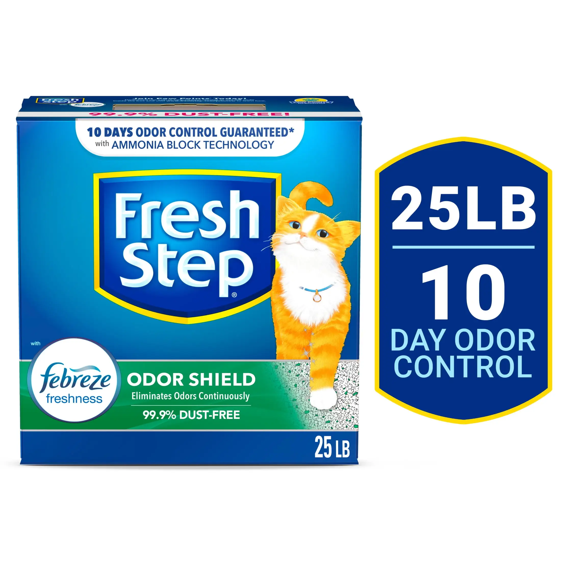 Fresh Step Odor Shield Scented Litter with Febreze. Clumping Cat Litter. 25 lb