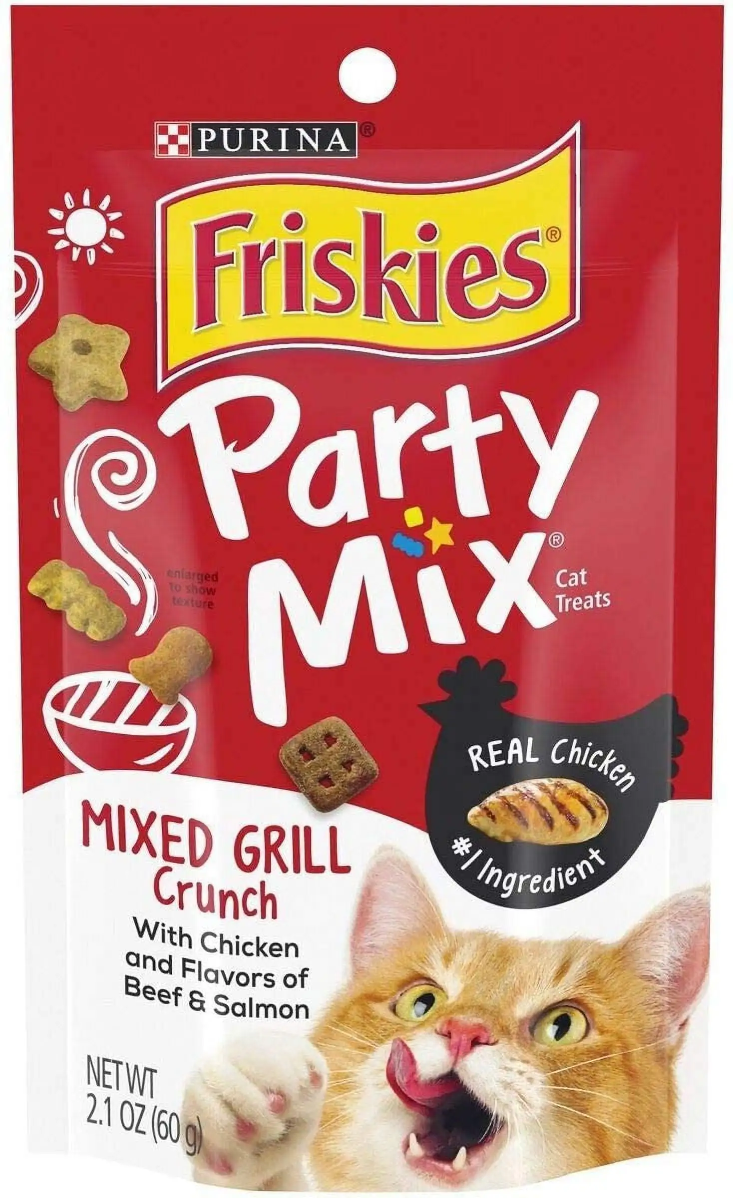 Friskies Cat Treats. Party Mix Mixed Grill Crunch. 2.1 oz. Pouch