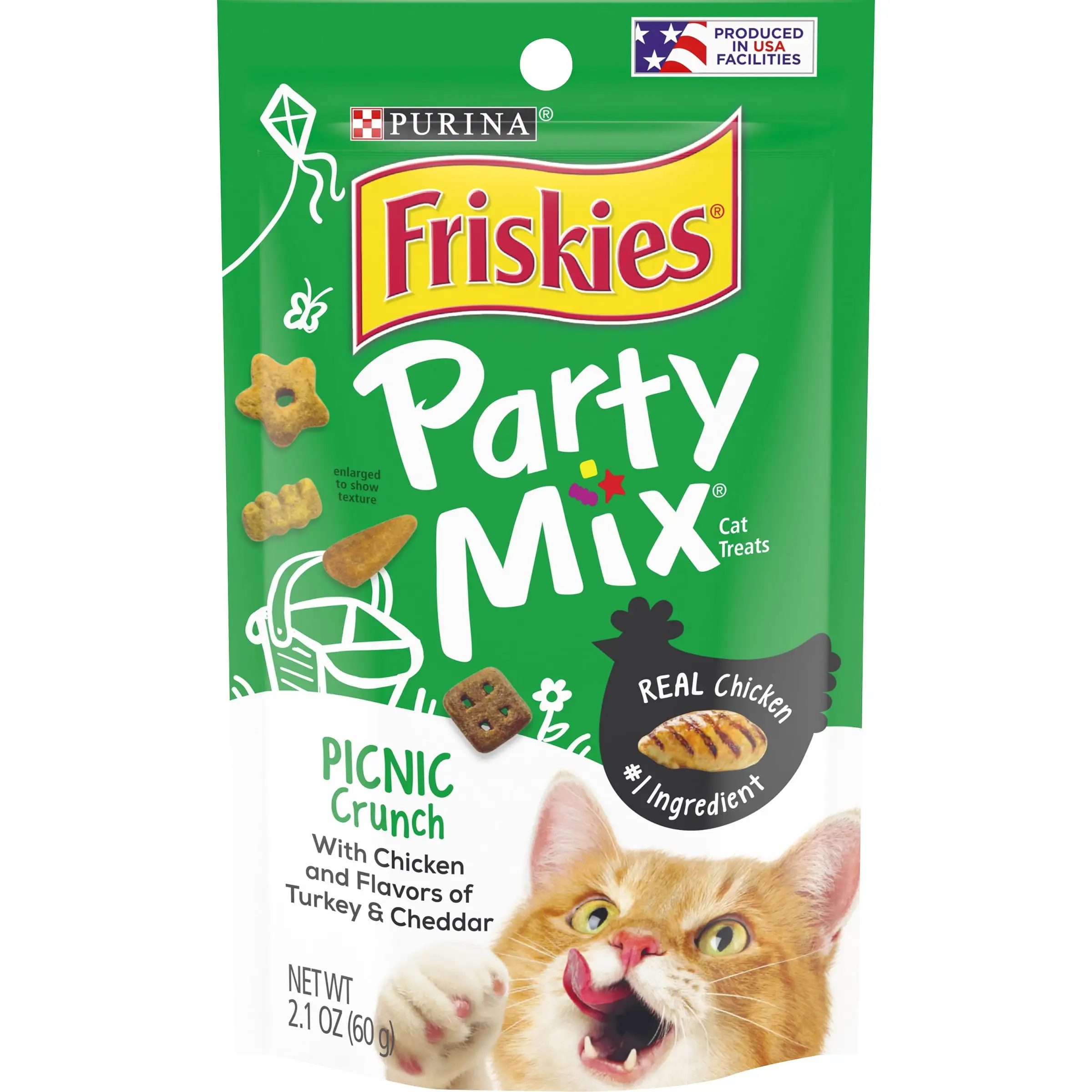 Friskies Cat Treats. Party Mix Picnic Crunch. 2.1 oz. Pouch