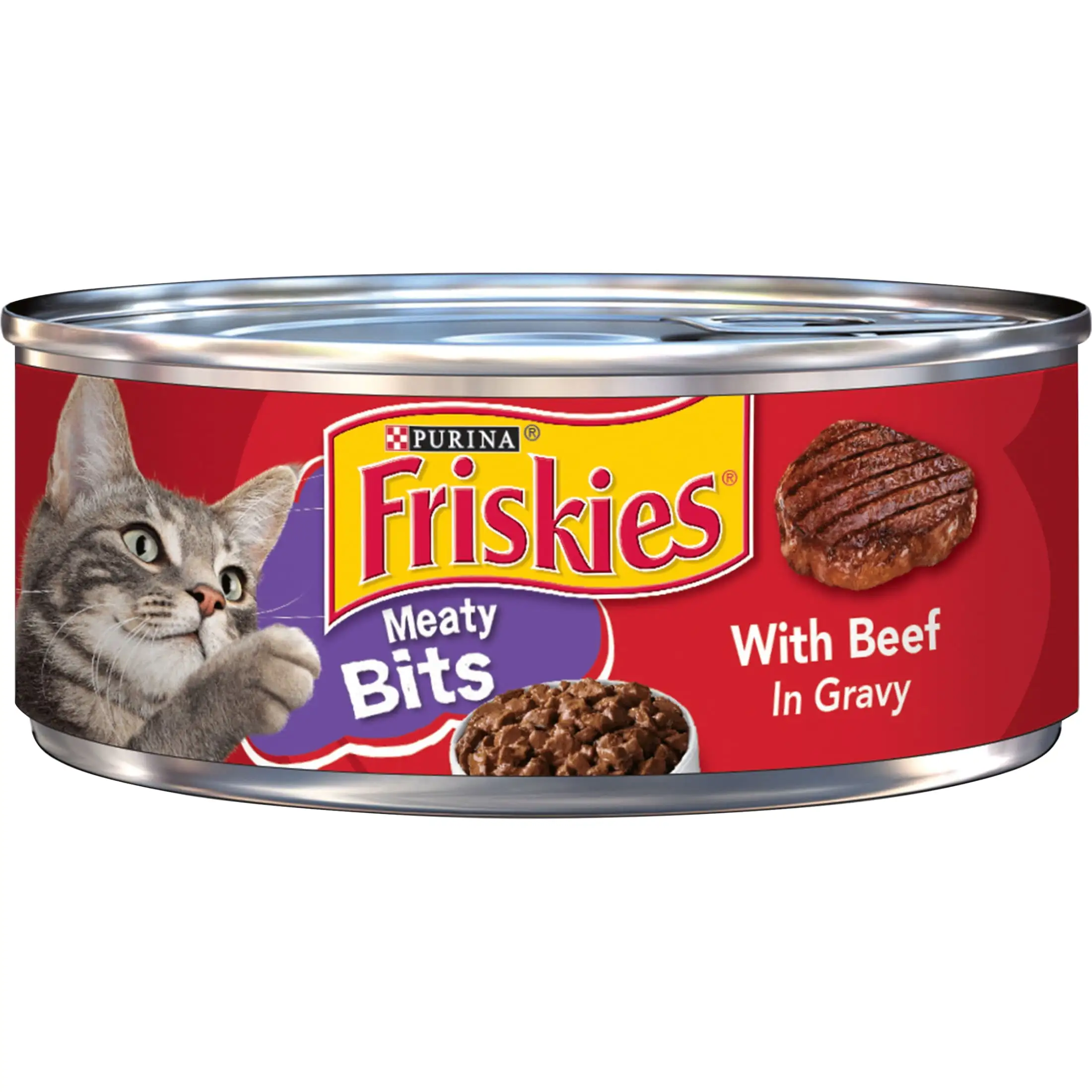 Friskies Gravy Wet Cat Food. Meaty Bits With Beef in Gravy. 5.5 oz. Can