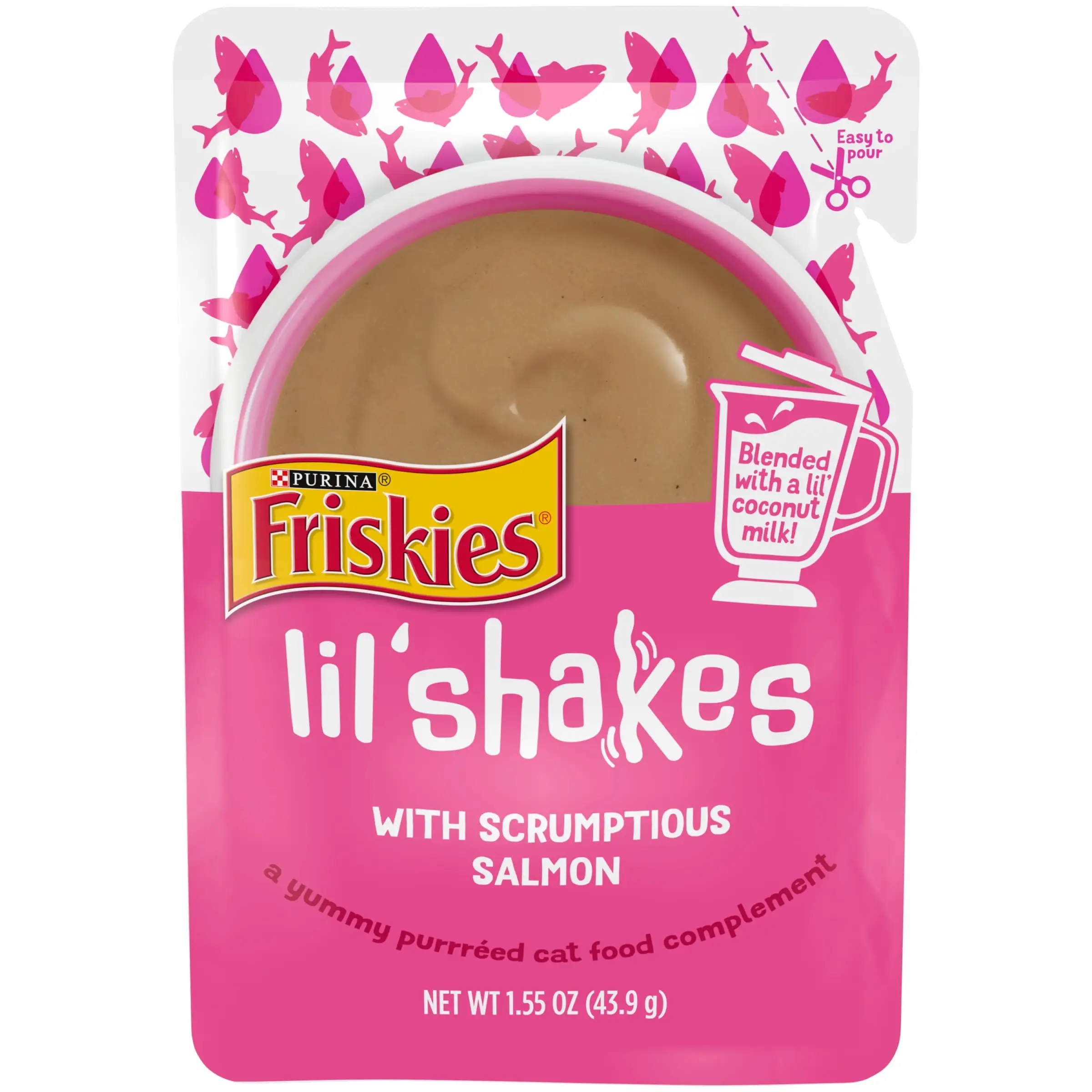 Friskies Lil' Shakes Salmon Puree Wet Cat Food Topper. 1.55 oz Pouch