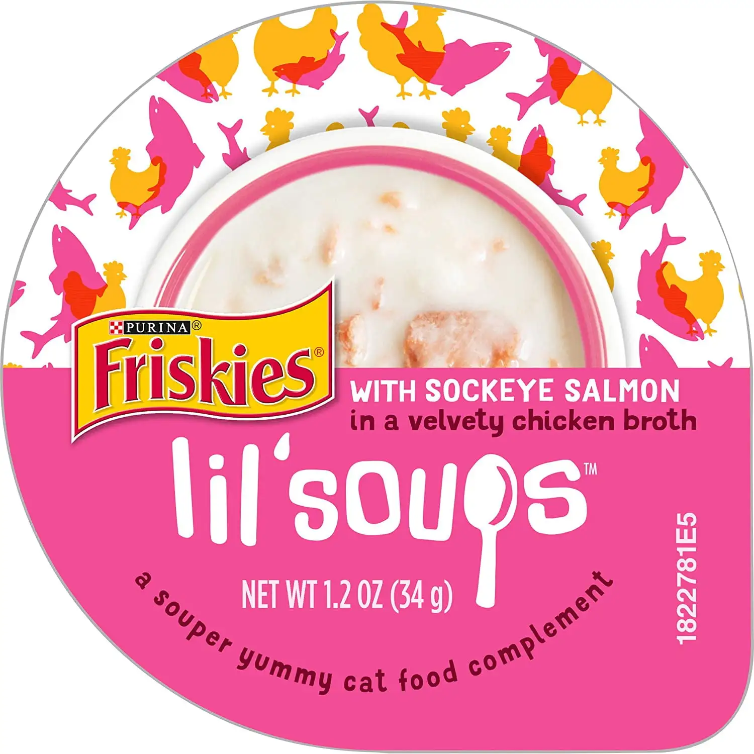 Friskies Lil' Soups With Sockeye Salmon in a Velvety Chicken Broth Adult Wet Cat Food Complement. 1.2 OZ (Pack of 8)