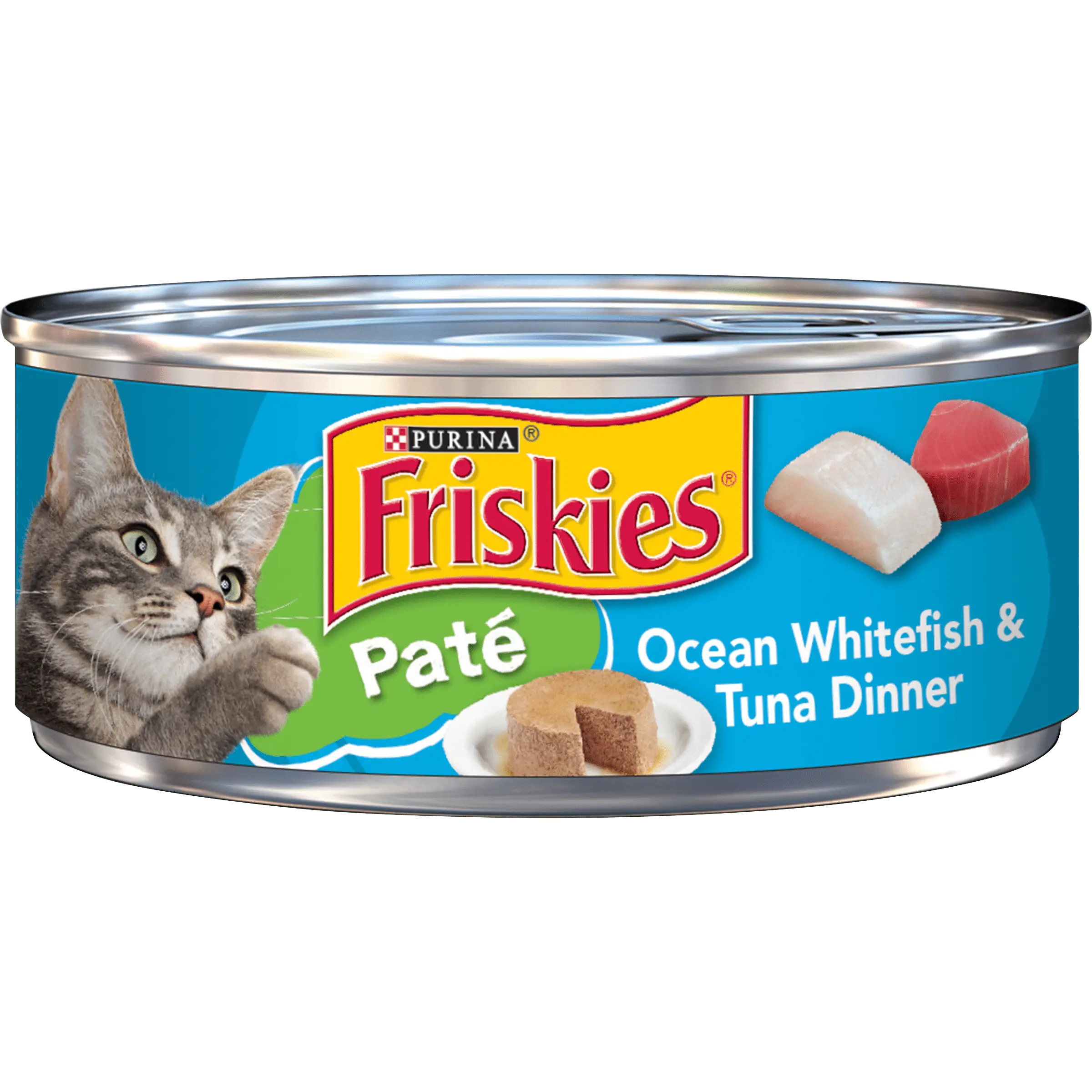 Friskies Pate Wet Cat Food. Ocean Whitefish & Tuna Dinner. 5.5 oz. Can