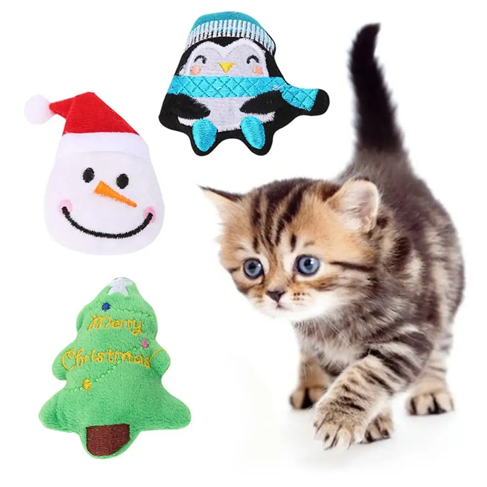 Frogued Christmas Tree Snowman Penguin Pet Cat Soft Bite Chew Catnip Interactive Toy (Penguin.1 pc)