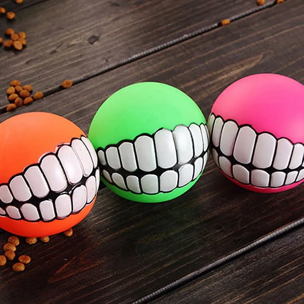 Frogued Funny Pets Dog Puppy Cat Ball Teeth Toy PVC Chew Sound Dogs Play Fetching Toys (1 x Pet Teeth Ball Toy)