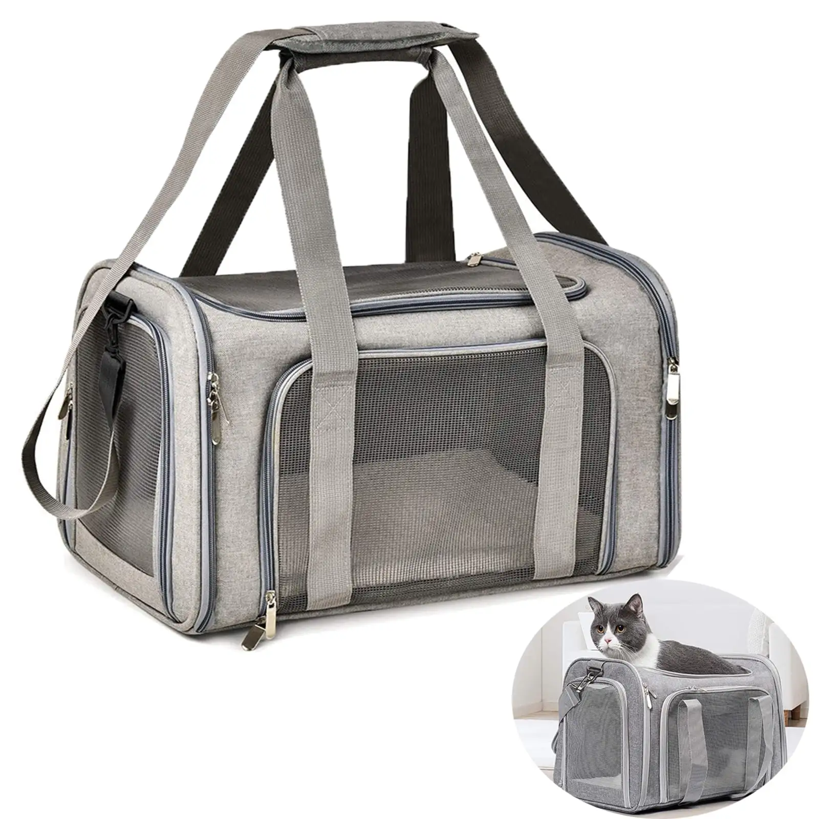 FunChaos Pet Carrier Airline Approved for Large Cat and Small Dog. Cats Carrier. Dogs Carrier. Puppies Carrier for 15Lbs Pets Carrying. Suitable for Daily Travel. Gray. S