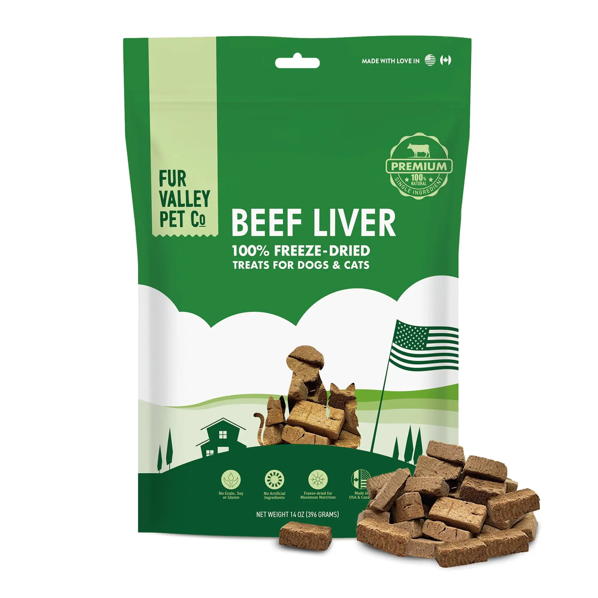 Fur Valley All Natural Freeze Dried Beef Liver Bites Dog & Cat Treats - 14 oz. Bag | 100% Beef Liver with No Fillers