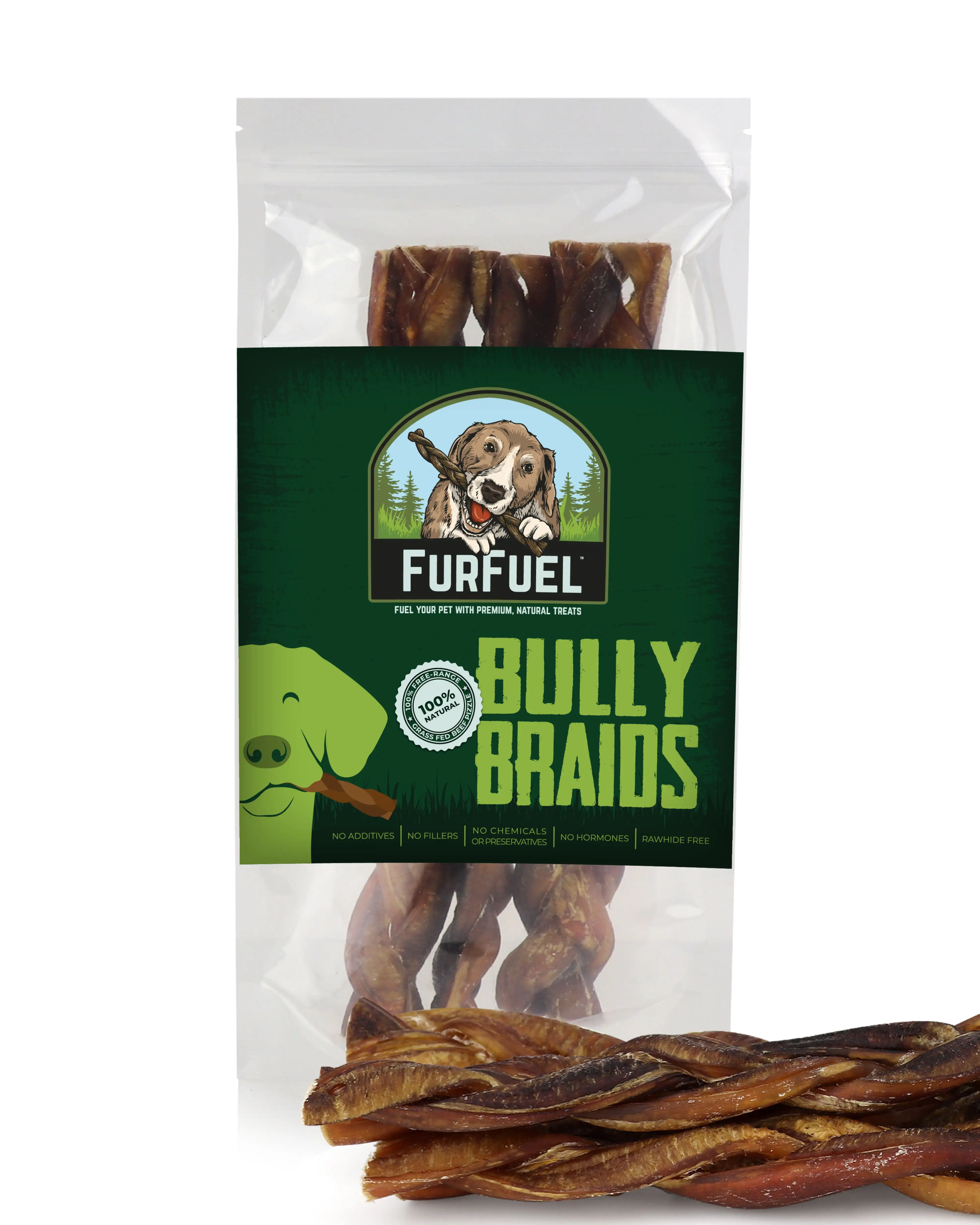 FurFuel Braided Bully Sticks for Dogs. 5 Pack. 6 Inch Dog Chews. All Natural Bully Sticks are Odor Free. 100% Beef Pizzle from Free Range. Grass-Fed Cattle.