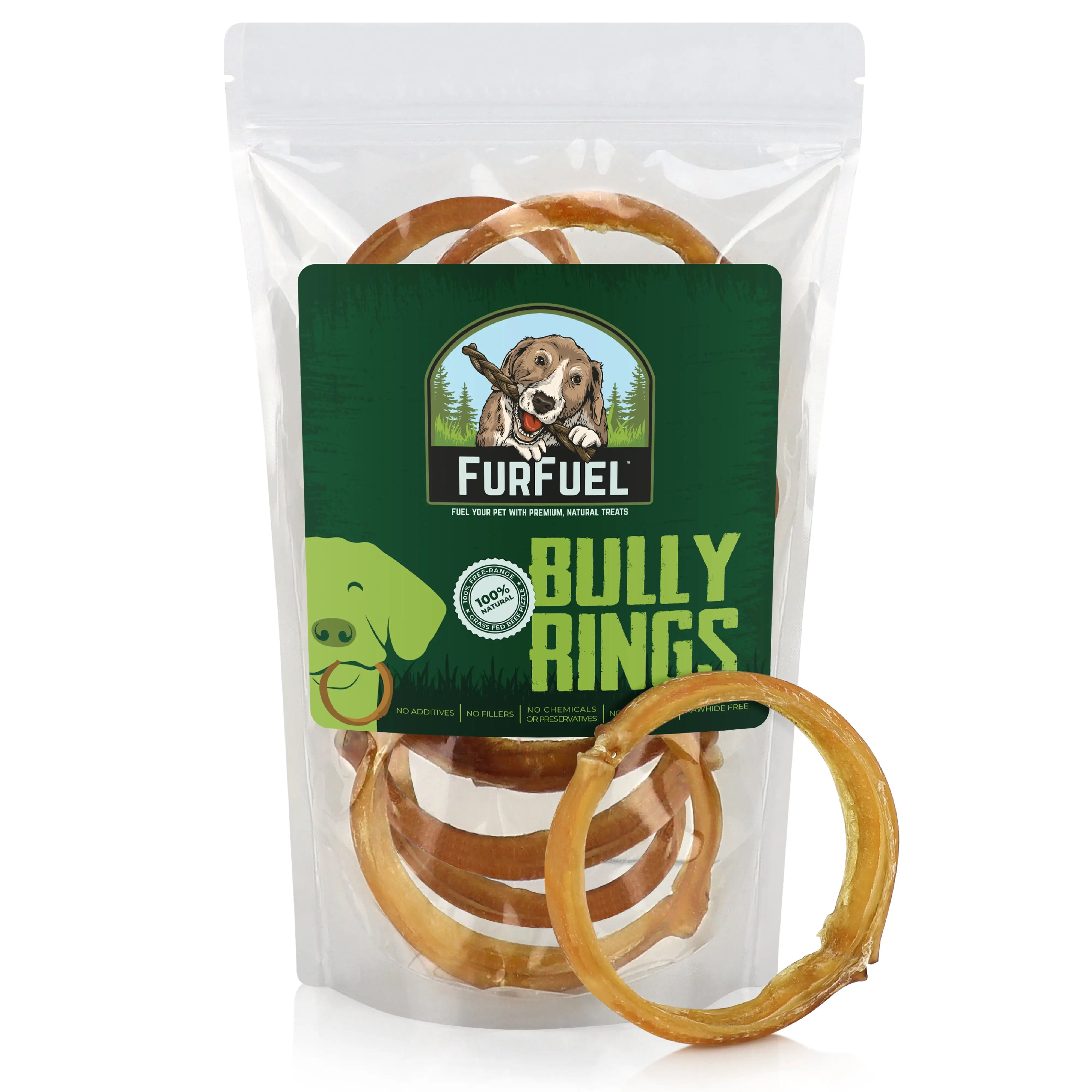 FurFuel Bully Stick Rings for Dogs. 6 Pack. 1 Ingredient Chew made from Premium. Free Range. Grass Fed Beef Pizzle. Low Odor. Lean & Healthy.