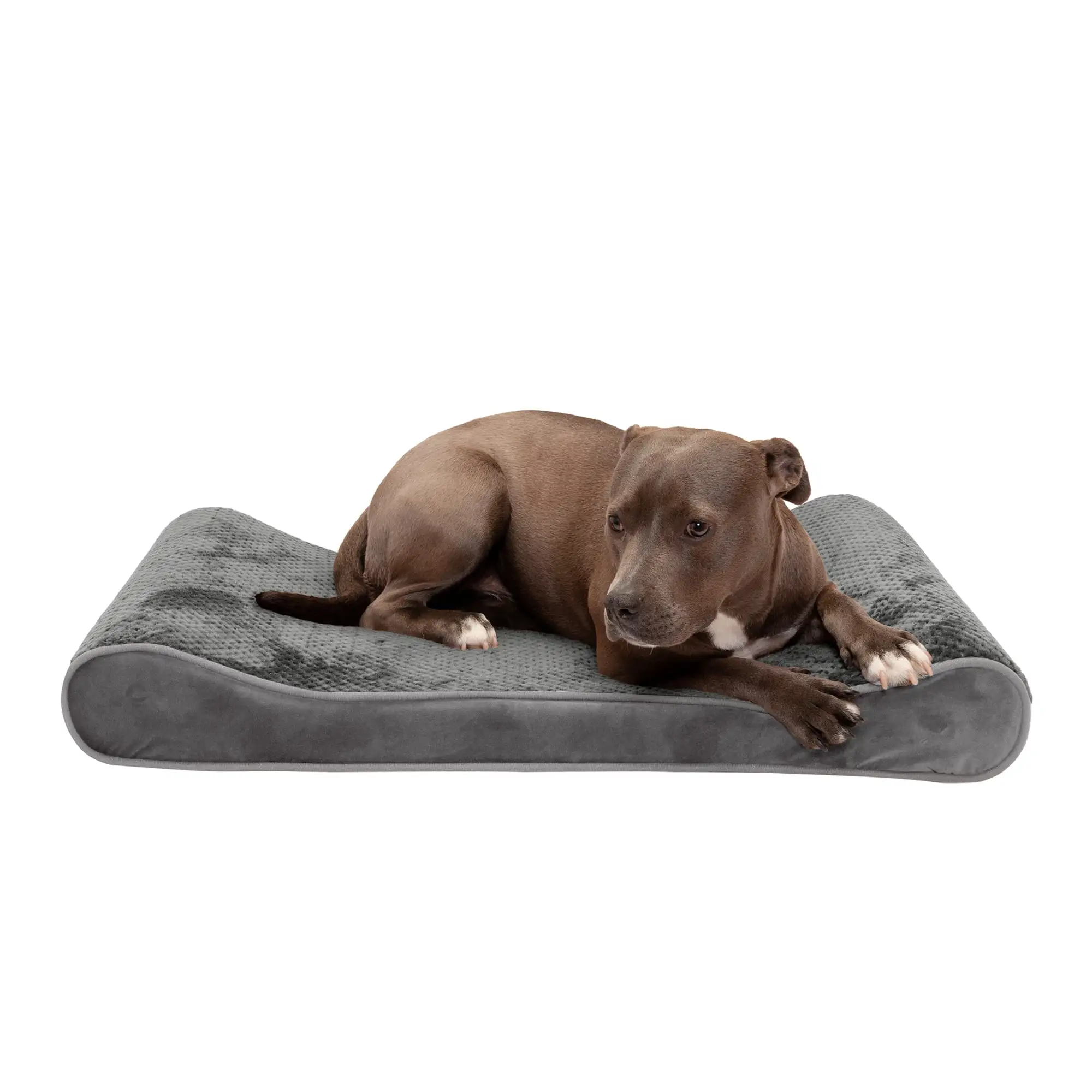 FurHaven Pet Dog Bed | Cooling Gel Memory Foam Orthopedic Minky Plush & Velvet Luxe Lounger Pet Bed for Dogs & Cats. Gray. Large