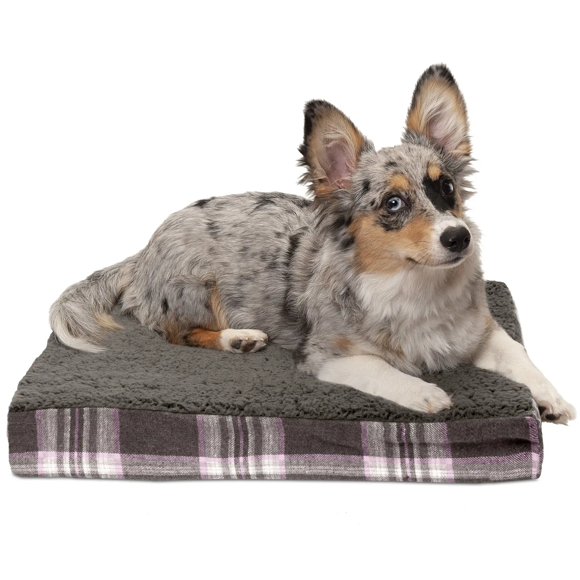 FurHaven Pet Dog Bed | Deluxe Memory Foam Faux Sheepskin & Plaid Mattress Pet Bed for Dogs & Cats. Java Brown. Small