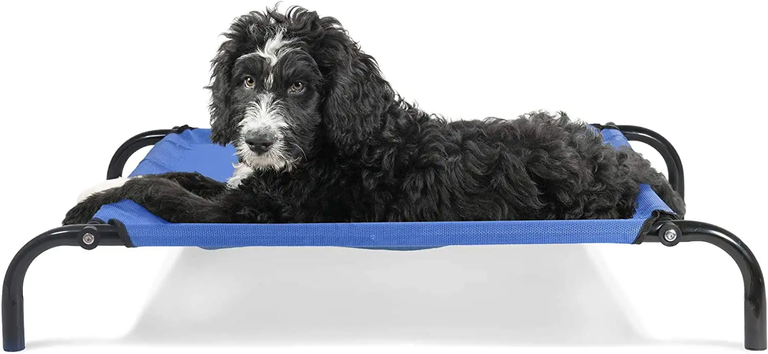 FurHaven Pet Dog Cot | Elevated Reinforced Pet Cot for Dogs & Cats. Deep Blue. Small