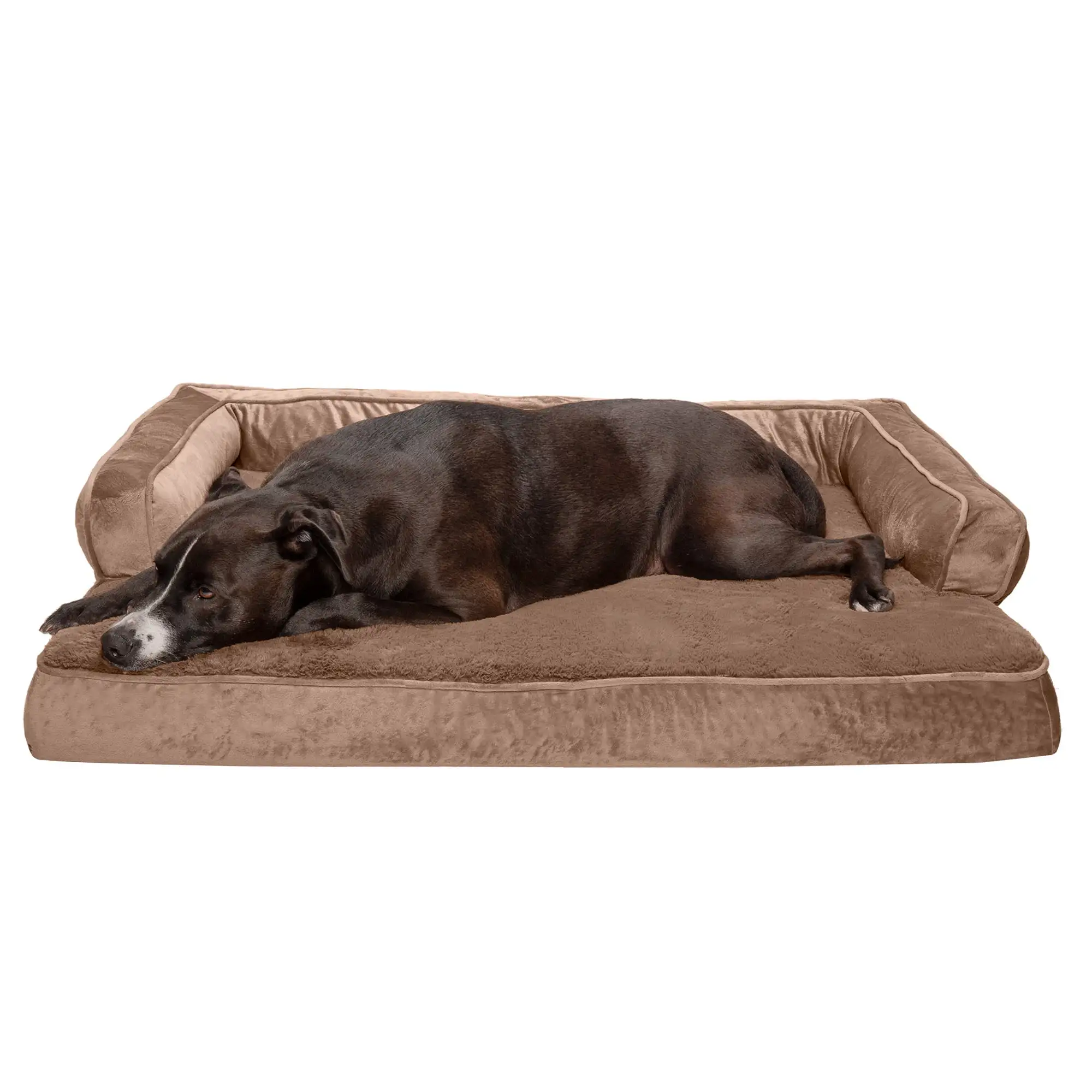 FurHaven Pet Products | Cooling Gel Memory Foam Orthopedic Plush & Velvet Comfy Couch Sofa-Style Pet Bed for Dogs & Cats. Almondine. Jumbo