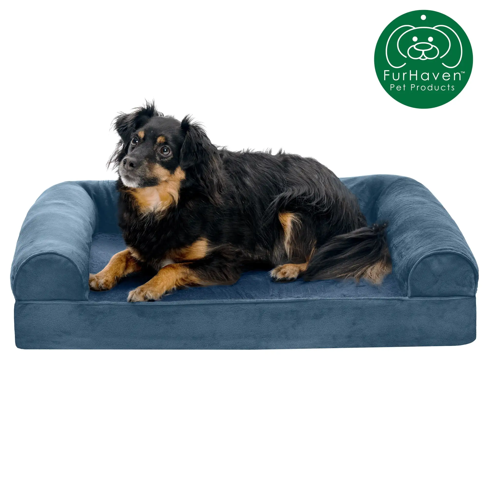 FurHaven Pet Products Faux Fur & Velvet Orthopedic Sofa Pet Bed for Dogs & Cats - Harbor Blue. Medium