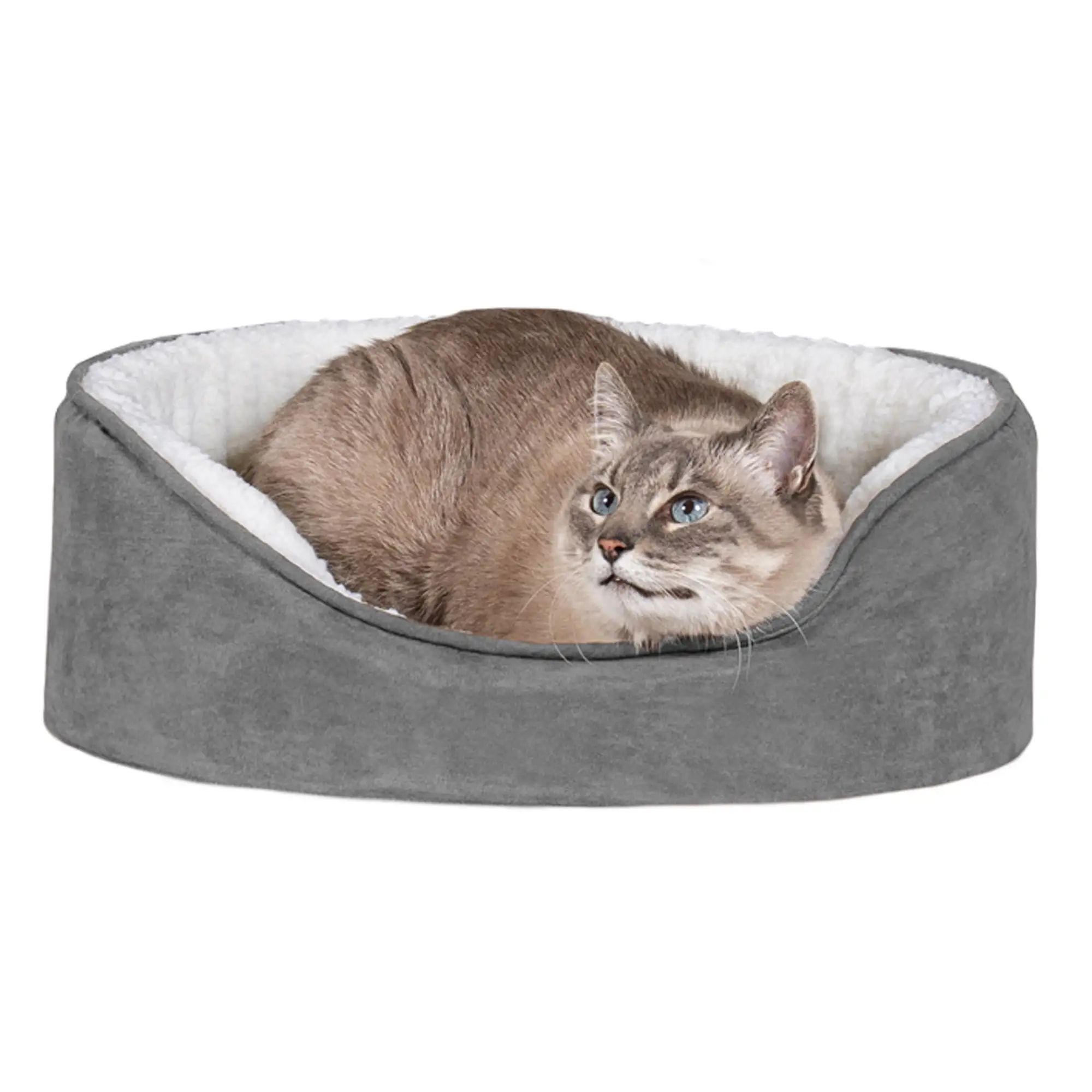 FurHaven Pet Products Faux Sheepskin & Suede Oval Pet Bed for Dogs & Cats - Gray. Small