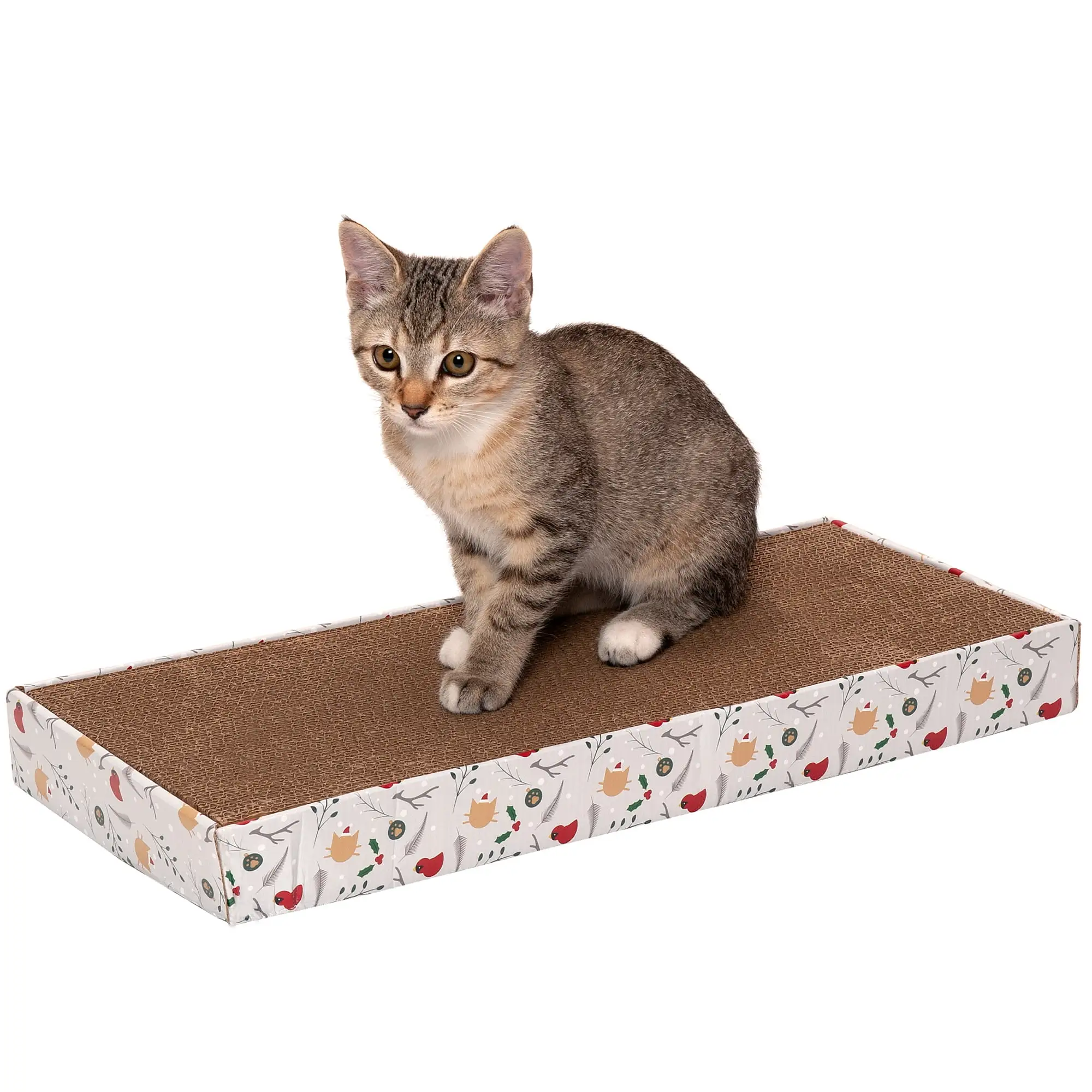 FurHaven Pet Products Holiday Celebration Corrugated Flat Scratcher for Cats - Christmas Print