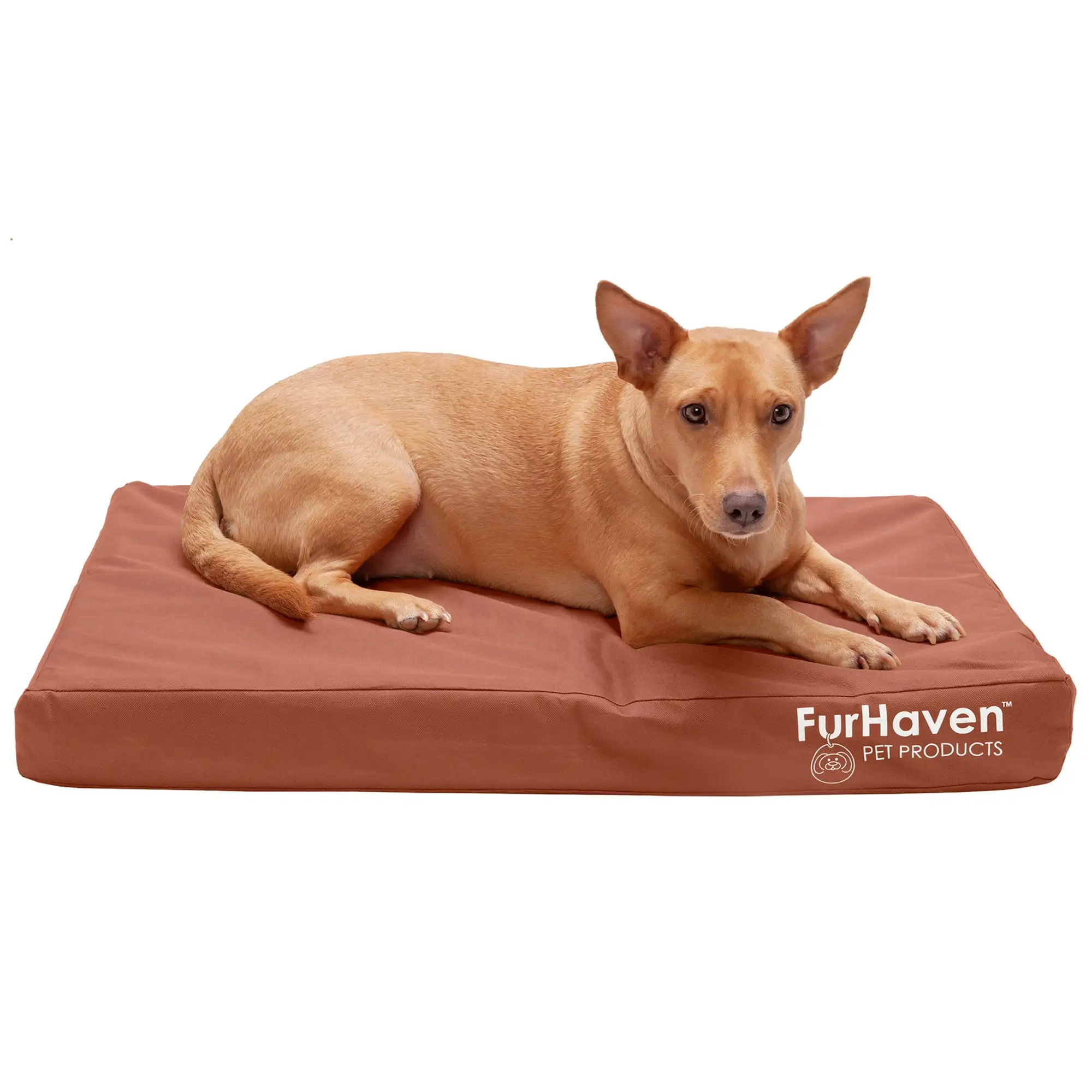 FurHaven Pet Products Indoor/Outdoor Oxford Orthopedic Deluxe Mattress Pet Bed for Dogs & Cats - Chestnut. Medium