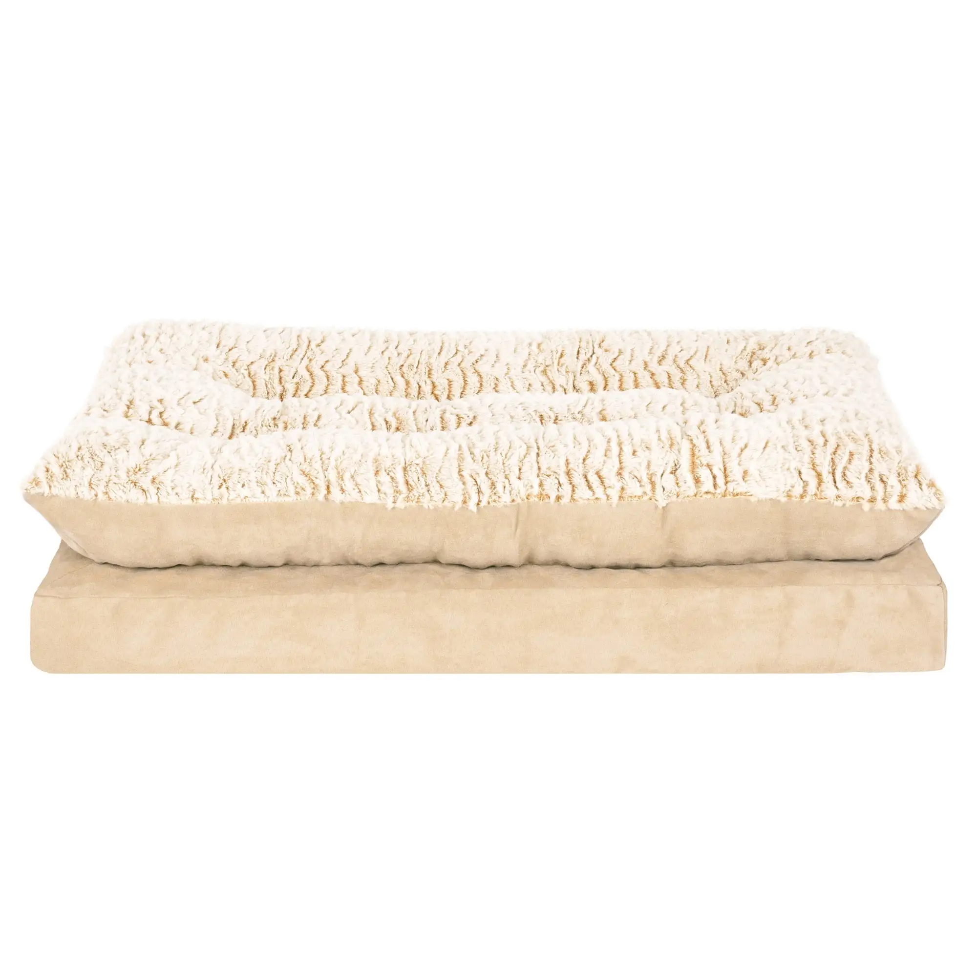 FurHaven Pet Products Medium Embossed Faux Fur & Suede Pillow Top Mattress Dog & Cat Bed. Taupe