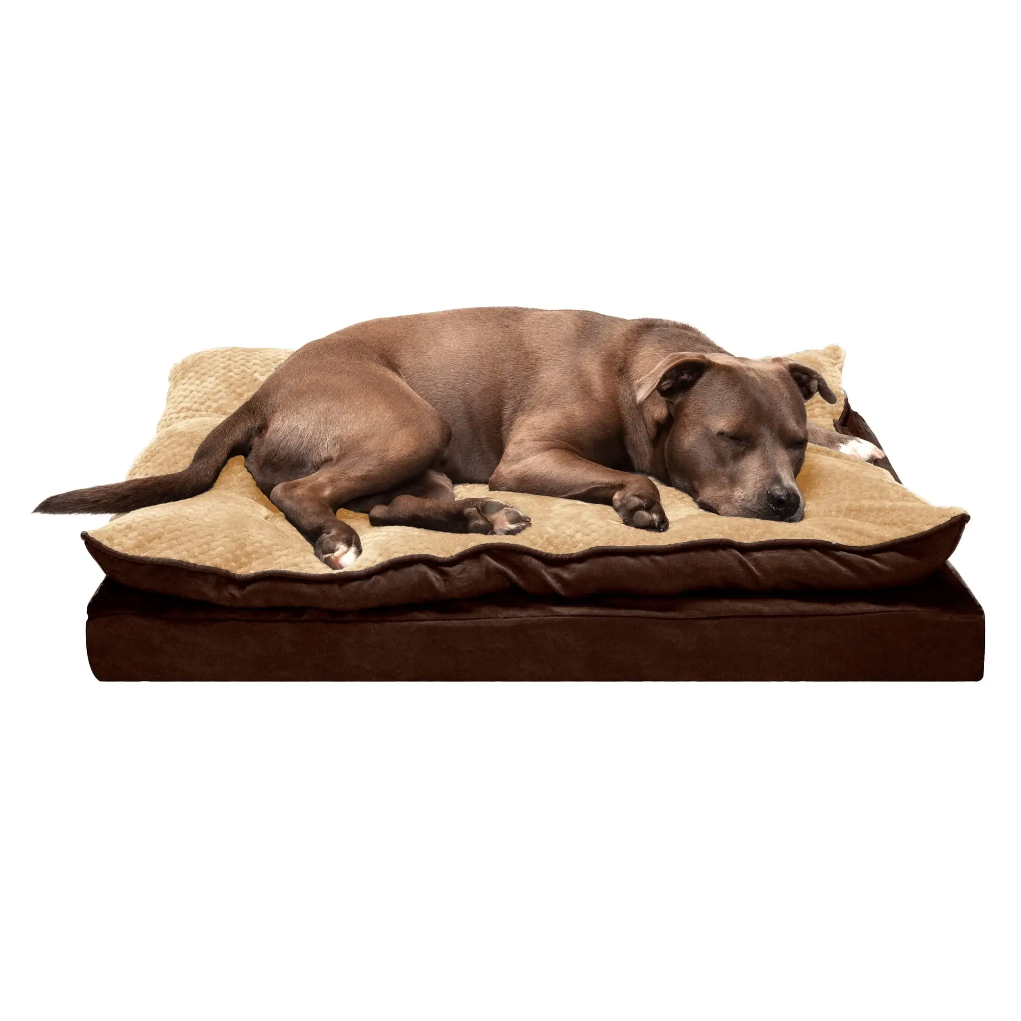 FurHaven Pet Products Minky Faux Fur & Suede Pillow-Top Orthopedic Pet Bed for Dogs & Cats - French Roast. Large