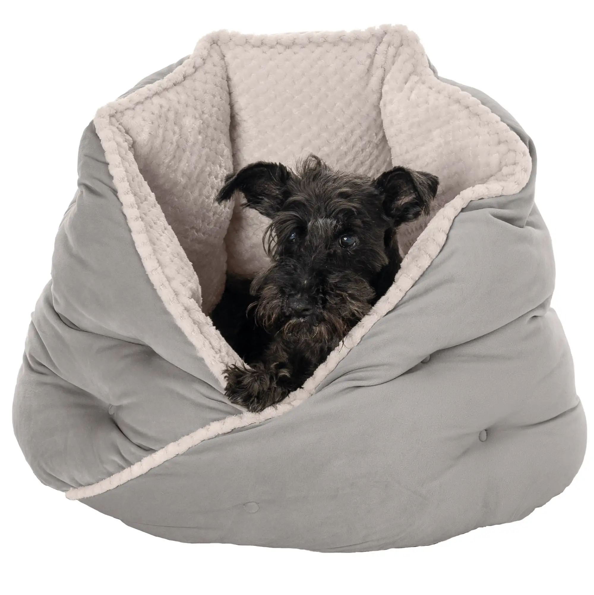 FurHaven Pet Products | Minky Faux Fur & Velvet Hug Bed for Dogs & Cats - Silver Gray. Medium