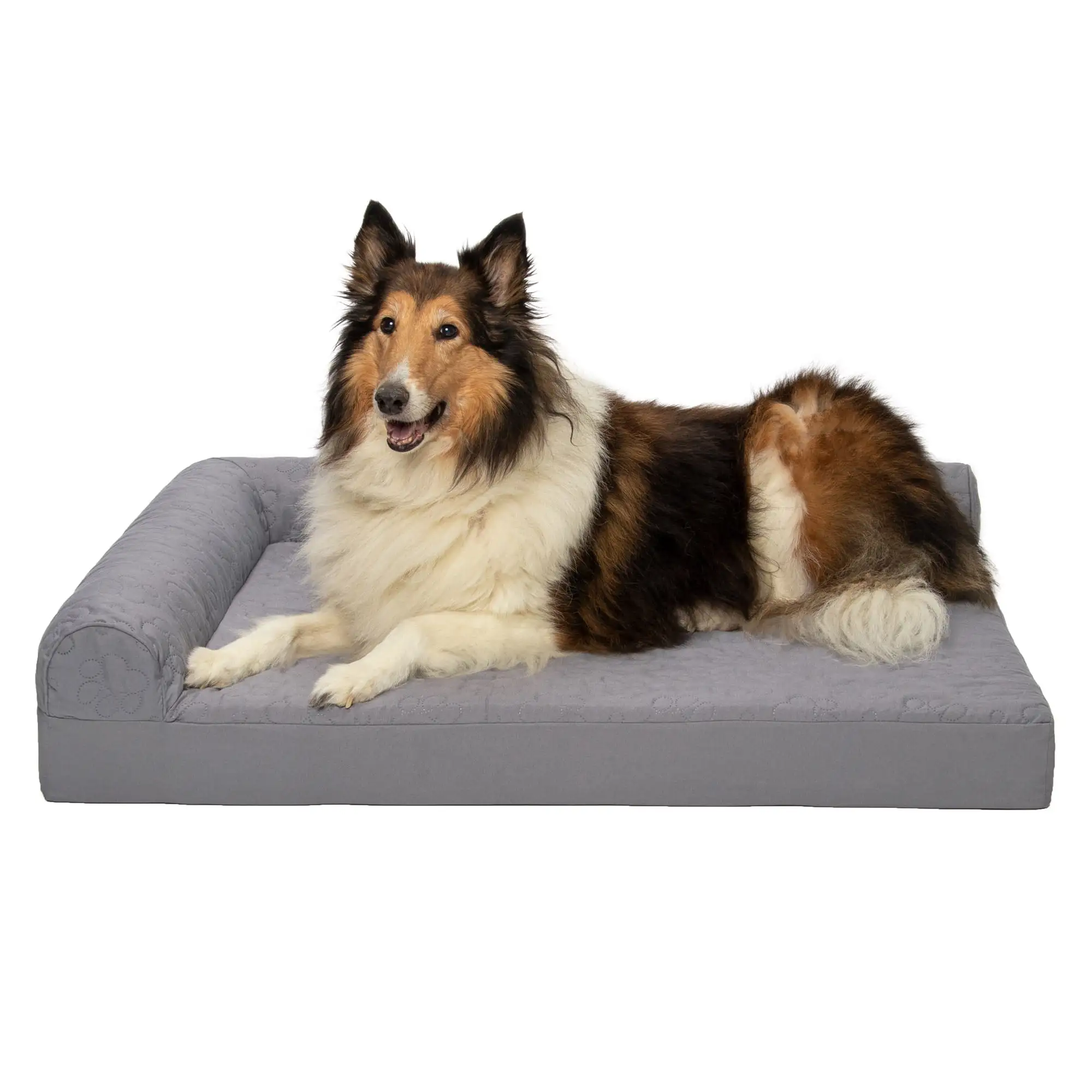 FurHaven Pet Products | Paw-Quilted Deluxe L-Chaise Full Support Solid Orthopedic Sofa Pet Bed for Dogs & Cats - Titanium. Jumbo