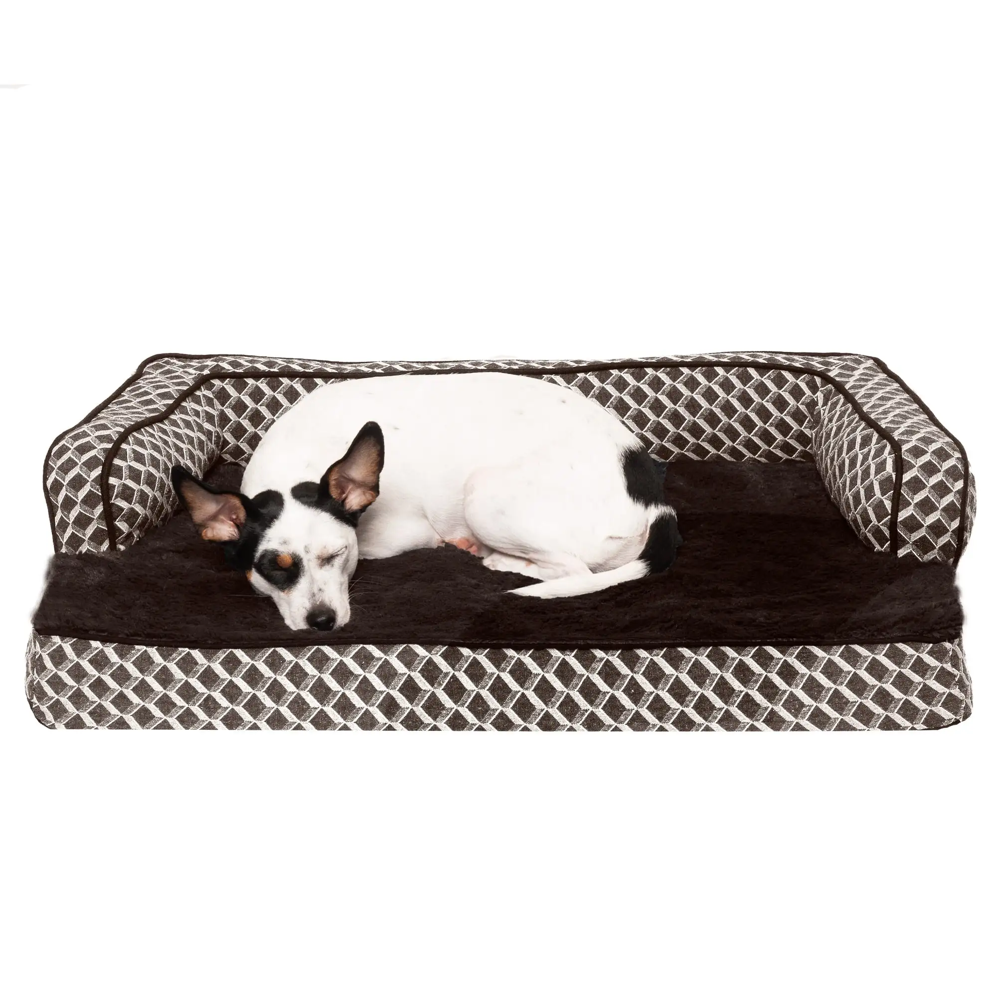 FurHaven Pet Products Plush & Decor Orthopedic Comfy Couch Pet Bed for Dogs & Cats - Diamond Brown. Medium