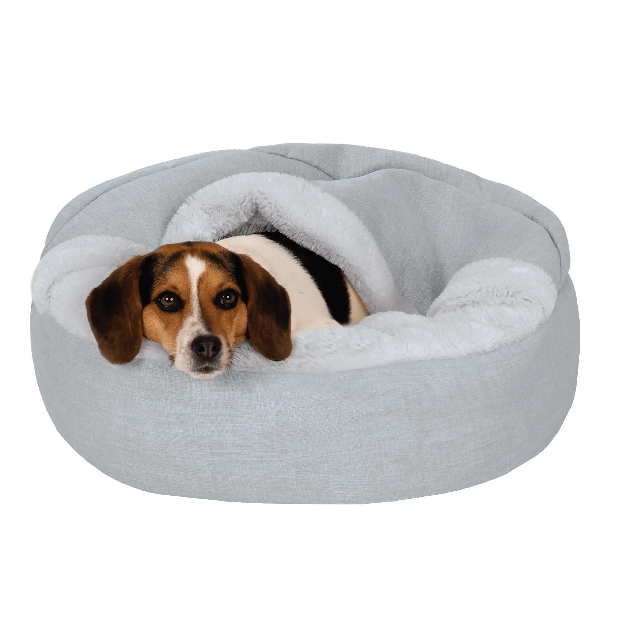 FurHaven Pet Products Plush & Performance Linen Hooded Donut Pet Bed for Dogs & Cats - Mist Gray. Small - 24