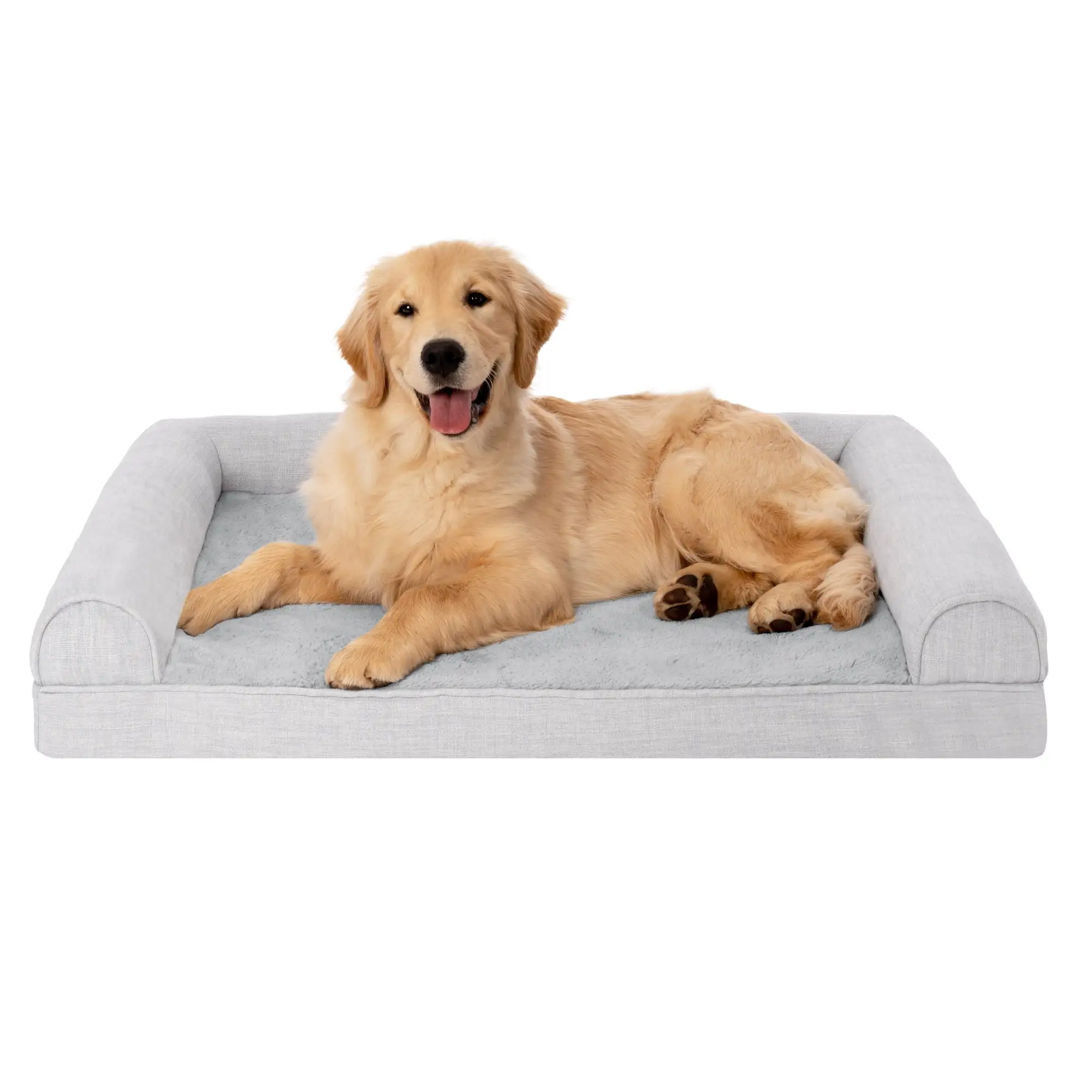 FurHaven Pet Products Plush & Performance Linen Orthopedic Sofa Pet Bed for Dogs & Cats - Mist Gray. Large