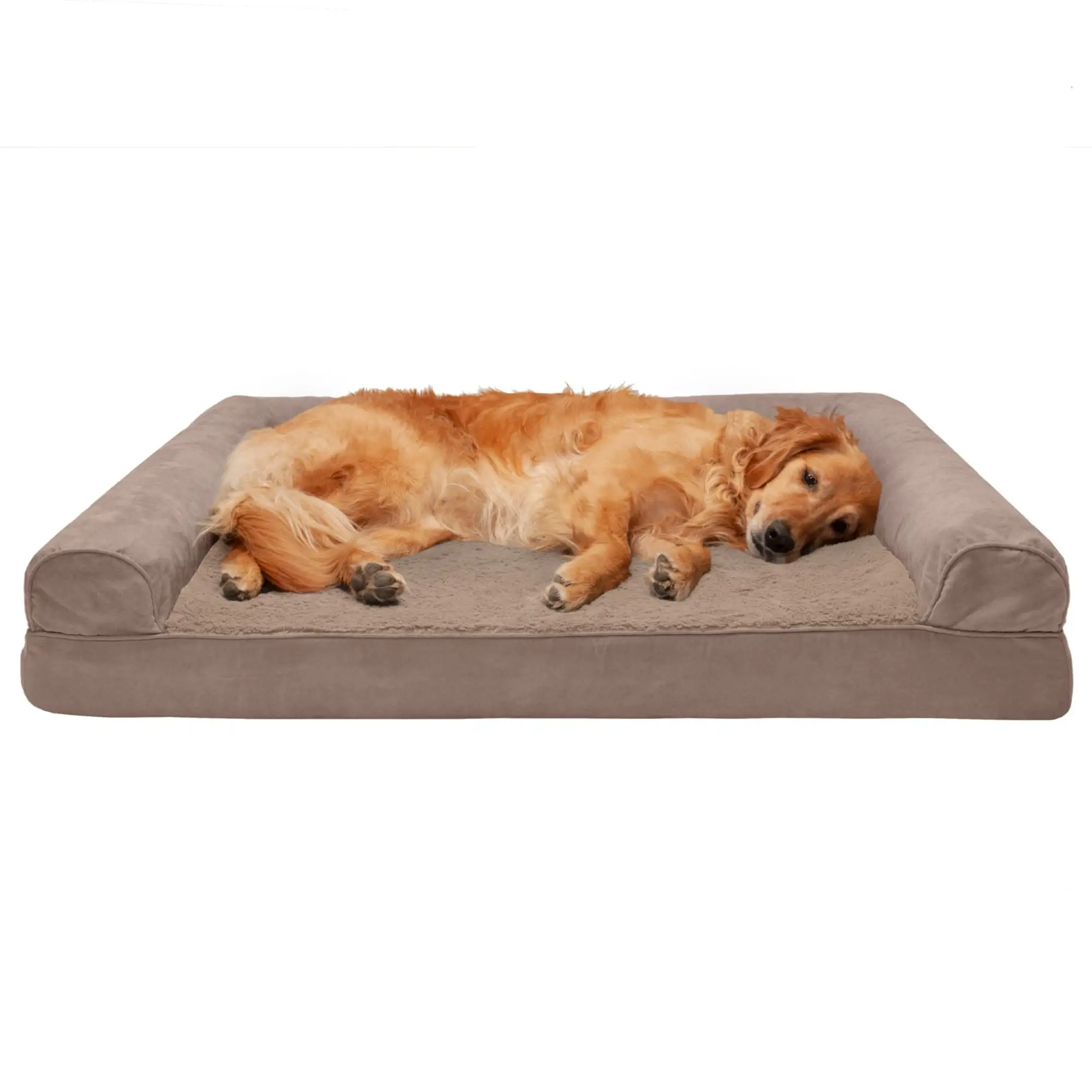 FurHaven Pet Products Plush & Suede Cooling Gel Top Sofa Pet Bed for Dogs & Cats - Almondine. Jumbo